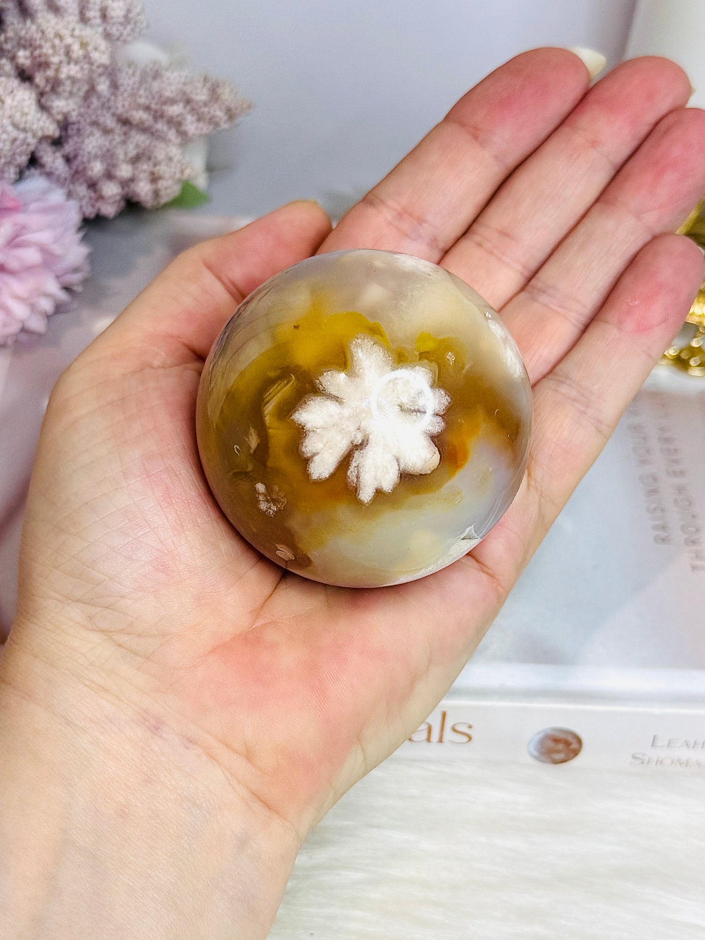 Flower Agate Druzy Sphere on Stand 250g