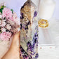 Huge Naturally Formed Purple Cubed Fluorite in Matrix Carved Tower | Generator 22.5cm