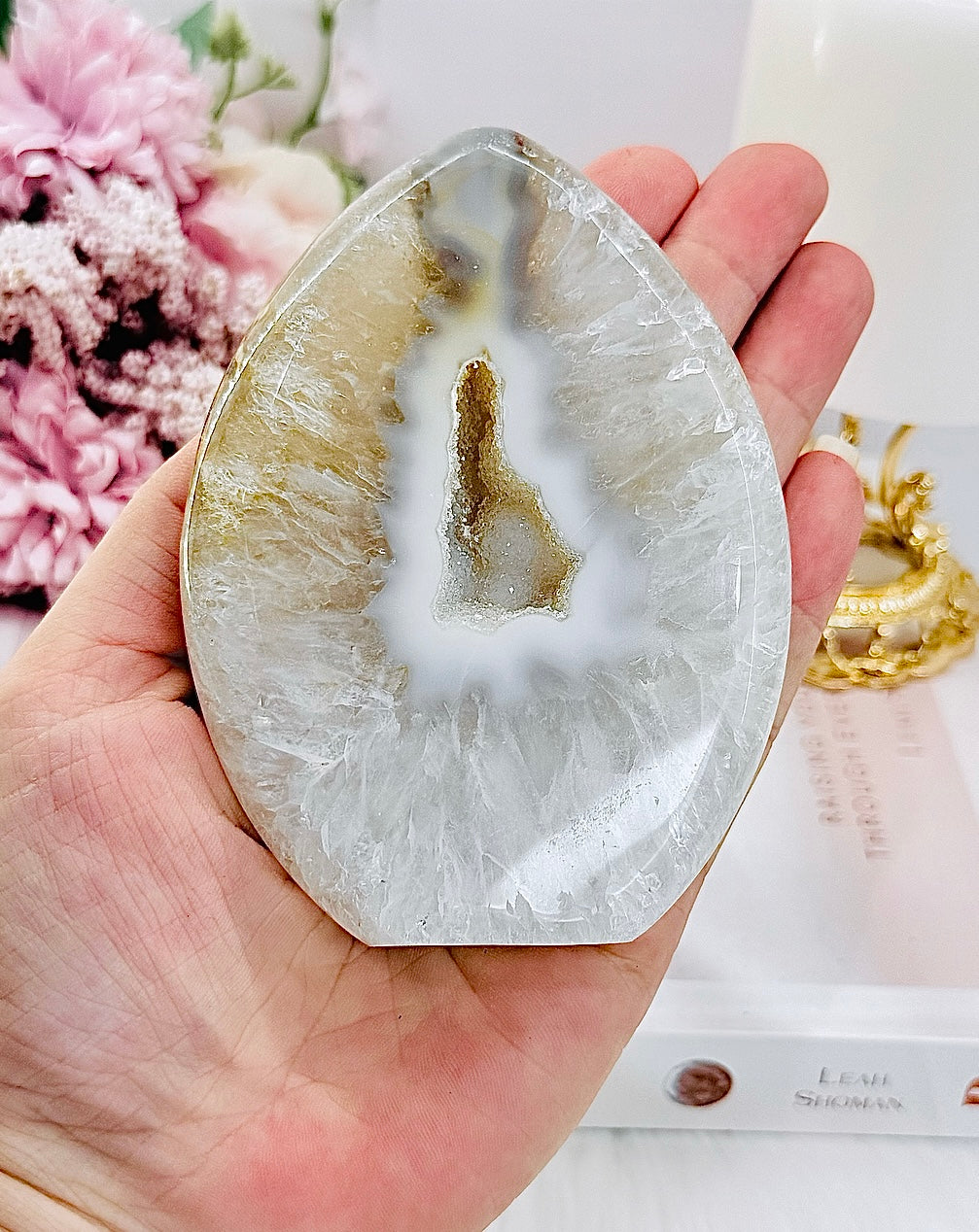 Absolutely Incredible Large Carved & Polished Sugar Druzy Agate Freefrom From Brazil 327grams