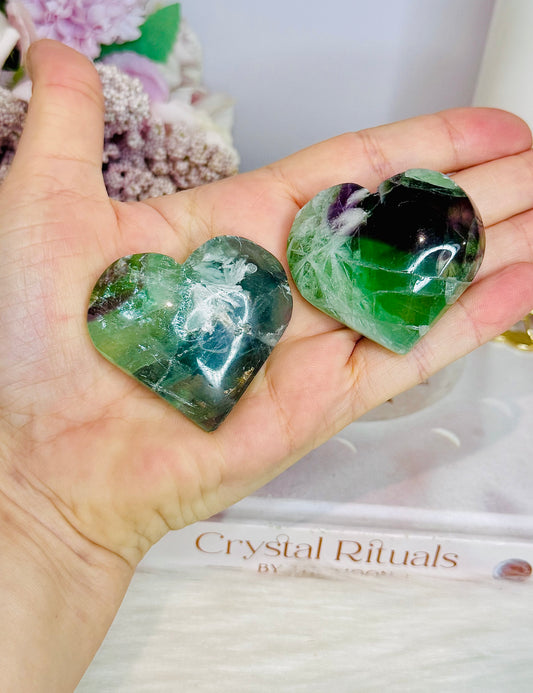 Set of 2 Feather Fluorite Hearts
