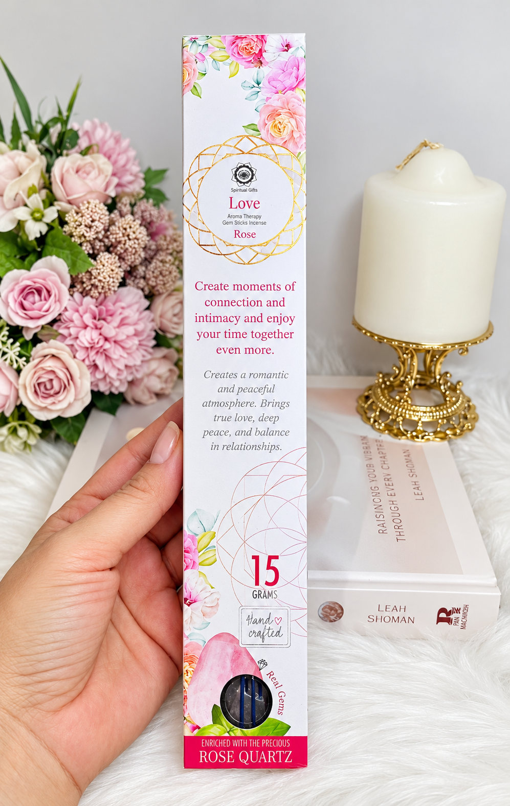 Gift Pack ~ Love Incense 12 Stick with Rose Quartz Crystal