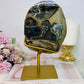 Huge Stunning High Grade Deep Purple Amethyst Cluster with Calcite Inclusion On Gold Stand 21cm 1.5KG