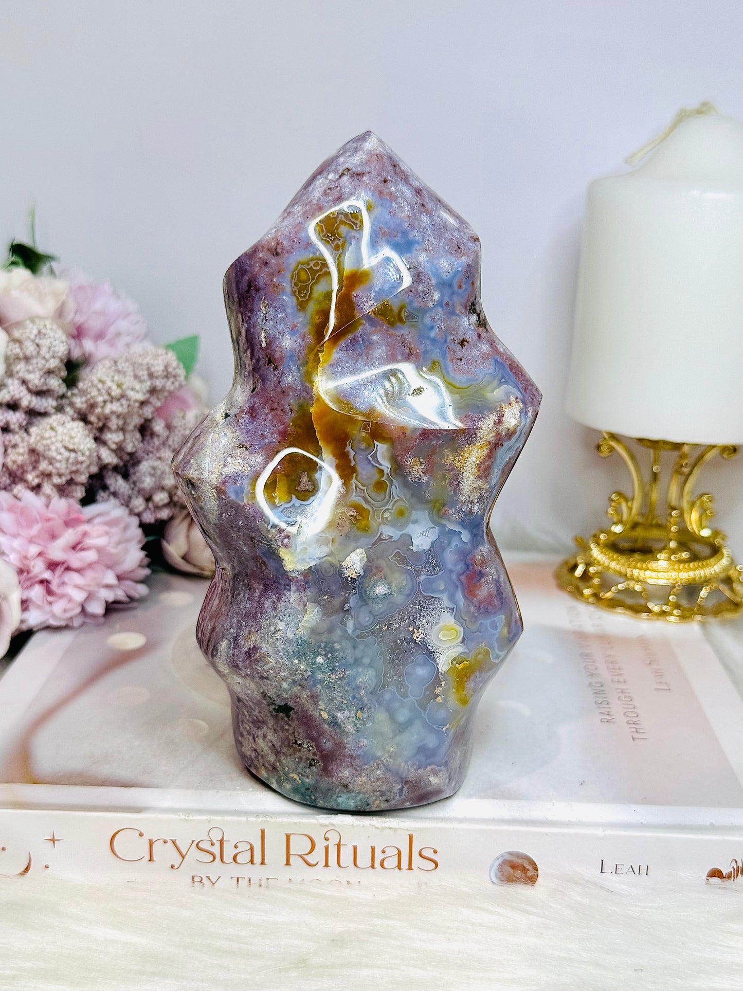 Large Ocean Jasper Carved Flame 16cm 850g