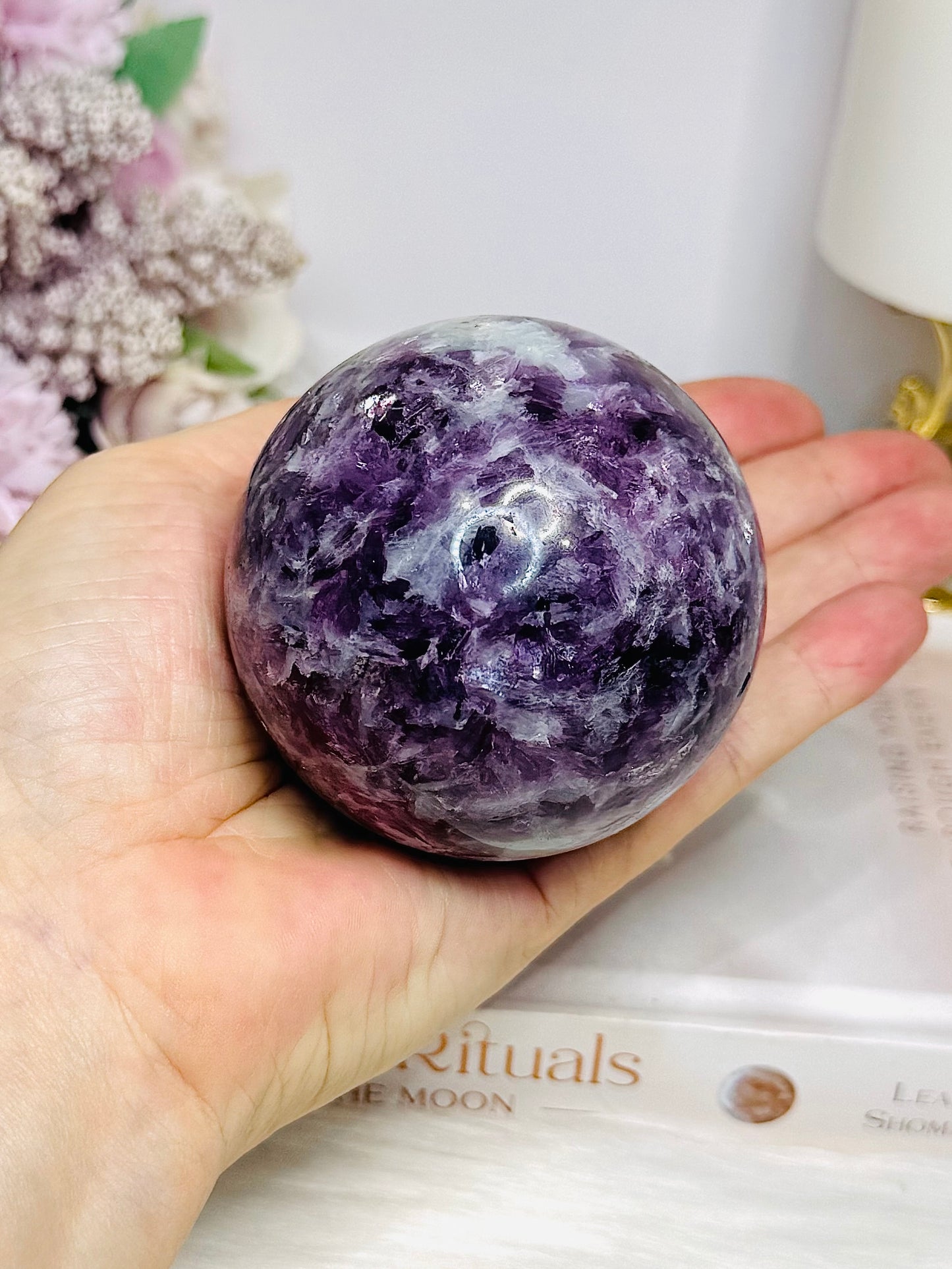 Large Lepidolite | Purple Mica Sphere on Stand 419g