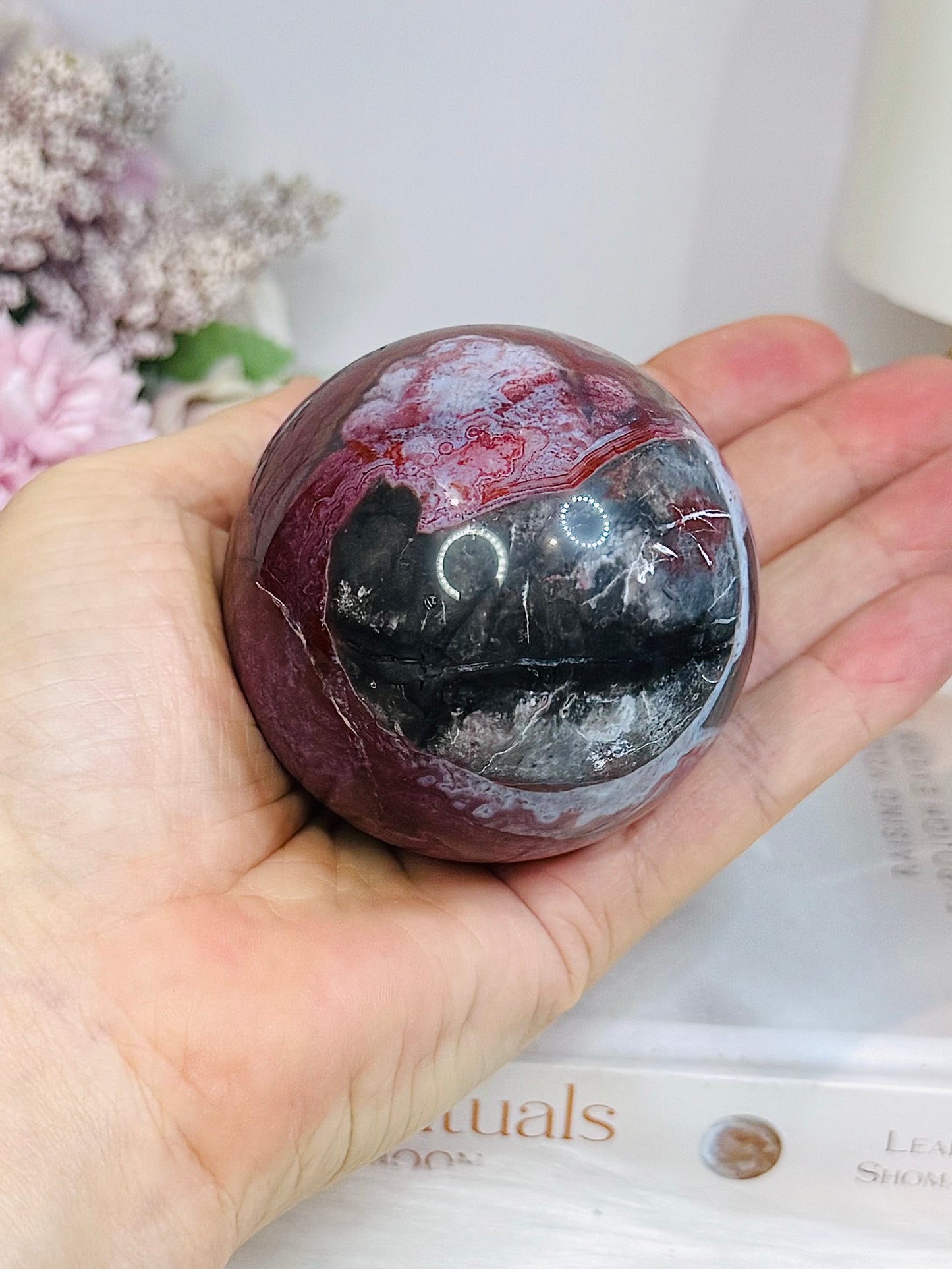 High Grade Mexican Lace Agate Sphere on Stand 334g for