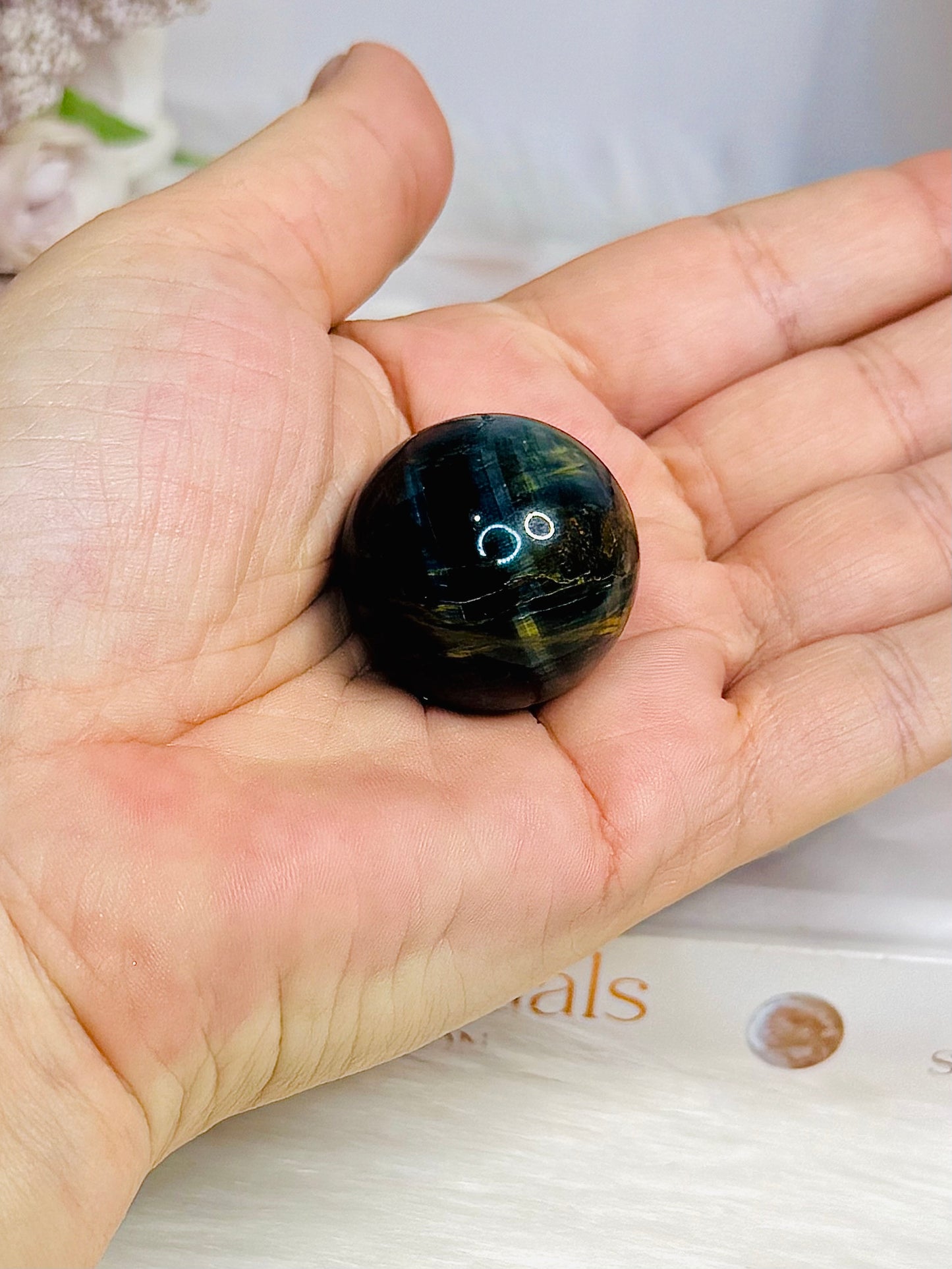 Small Blue Tigers Eye Sphere on Stand