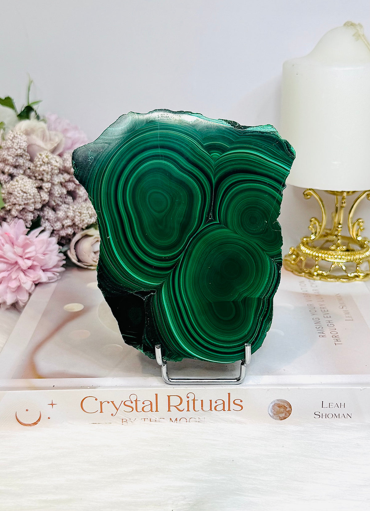 Large Thick Natural AAA Malachite Slab From Congo On Stand 12cm 489g