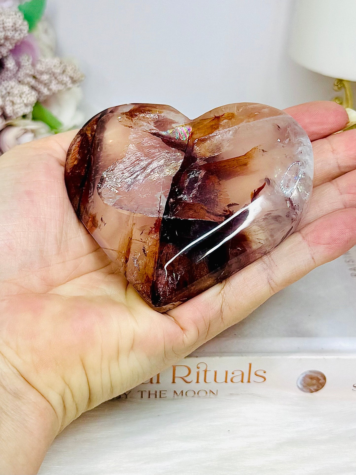 High Grade Fire Quartz Heart On Stand