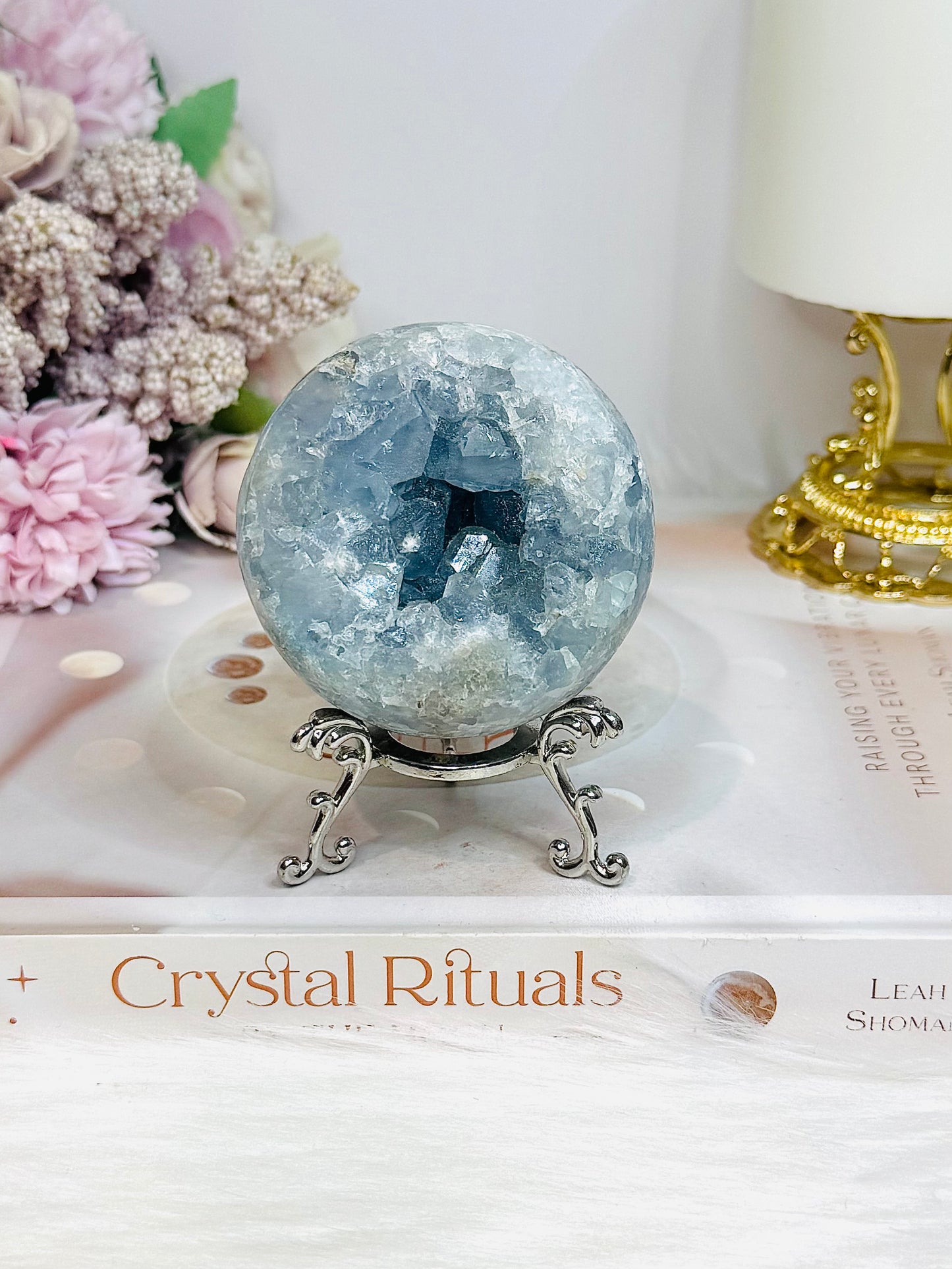 Natural Celestite Geode on Stand 395g