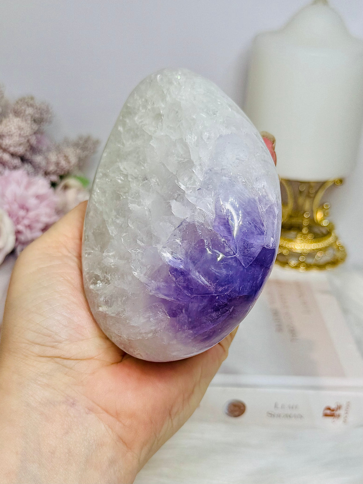 Large Chunky Amethyst In Quartz Teardrop | Freeform on Stand 675g 14cm