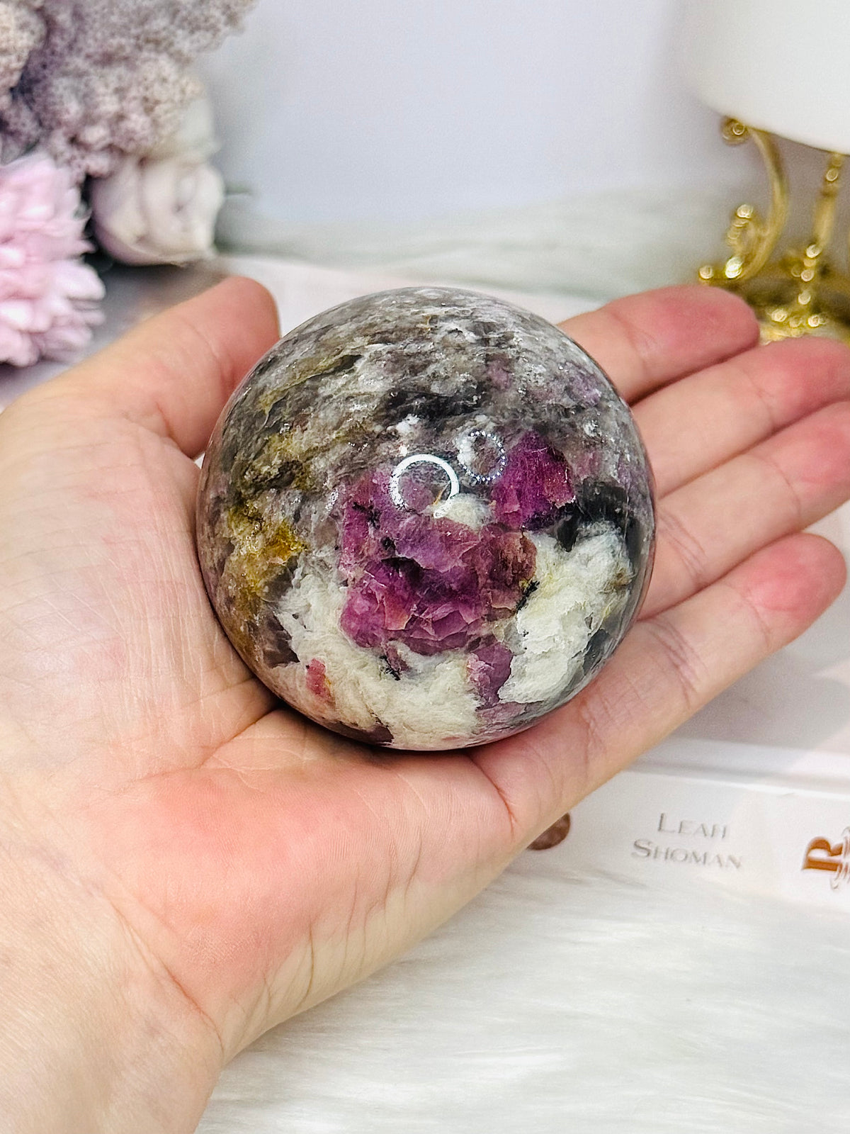 Large Pink Tourmaline Sphere On Stand 362g