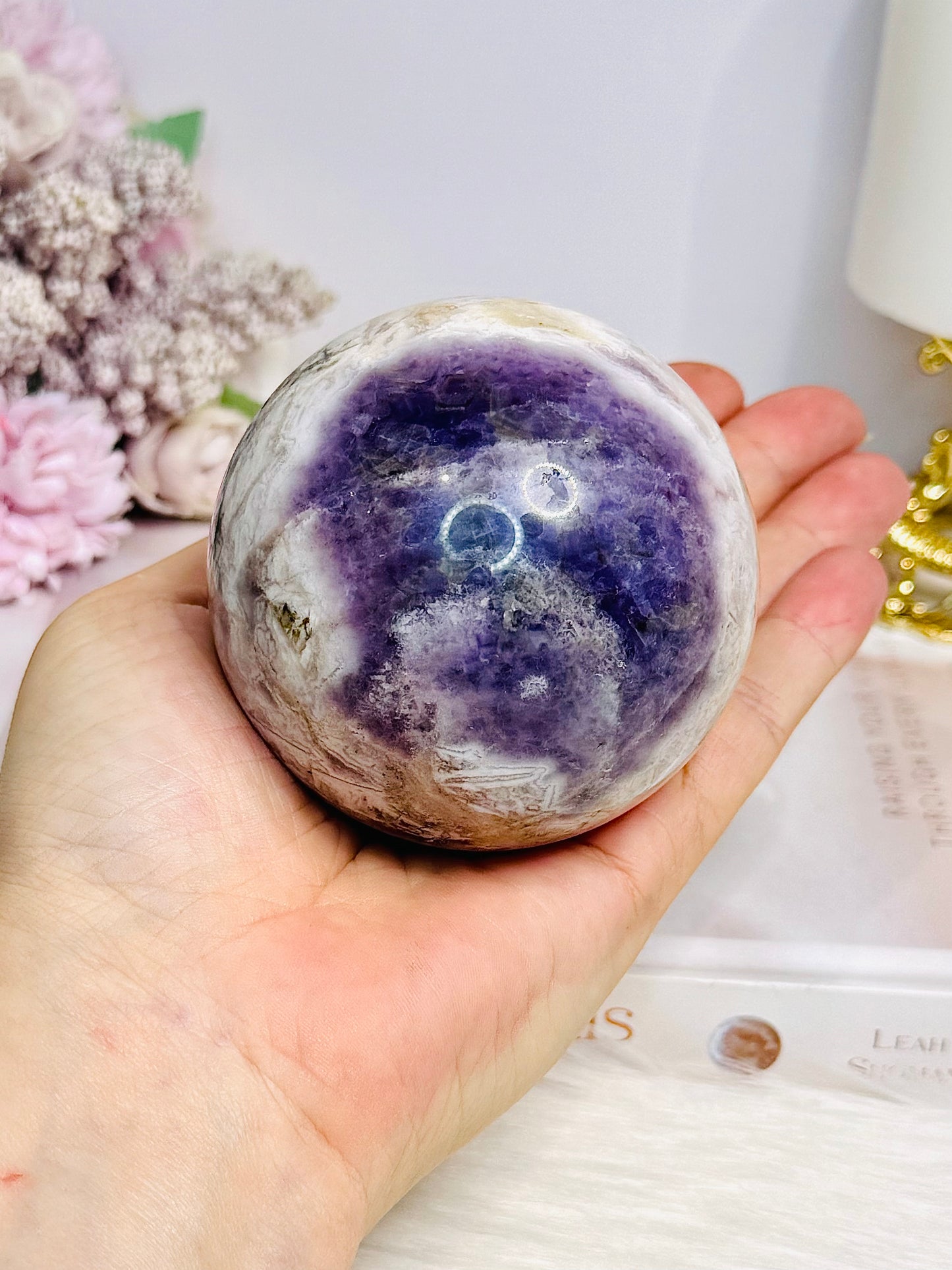Large Chevron Amethyst Sphere on Stand 502g