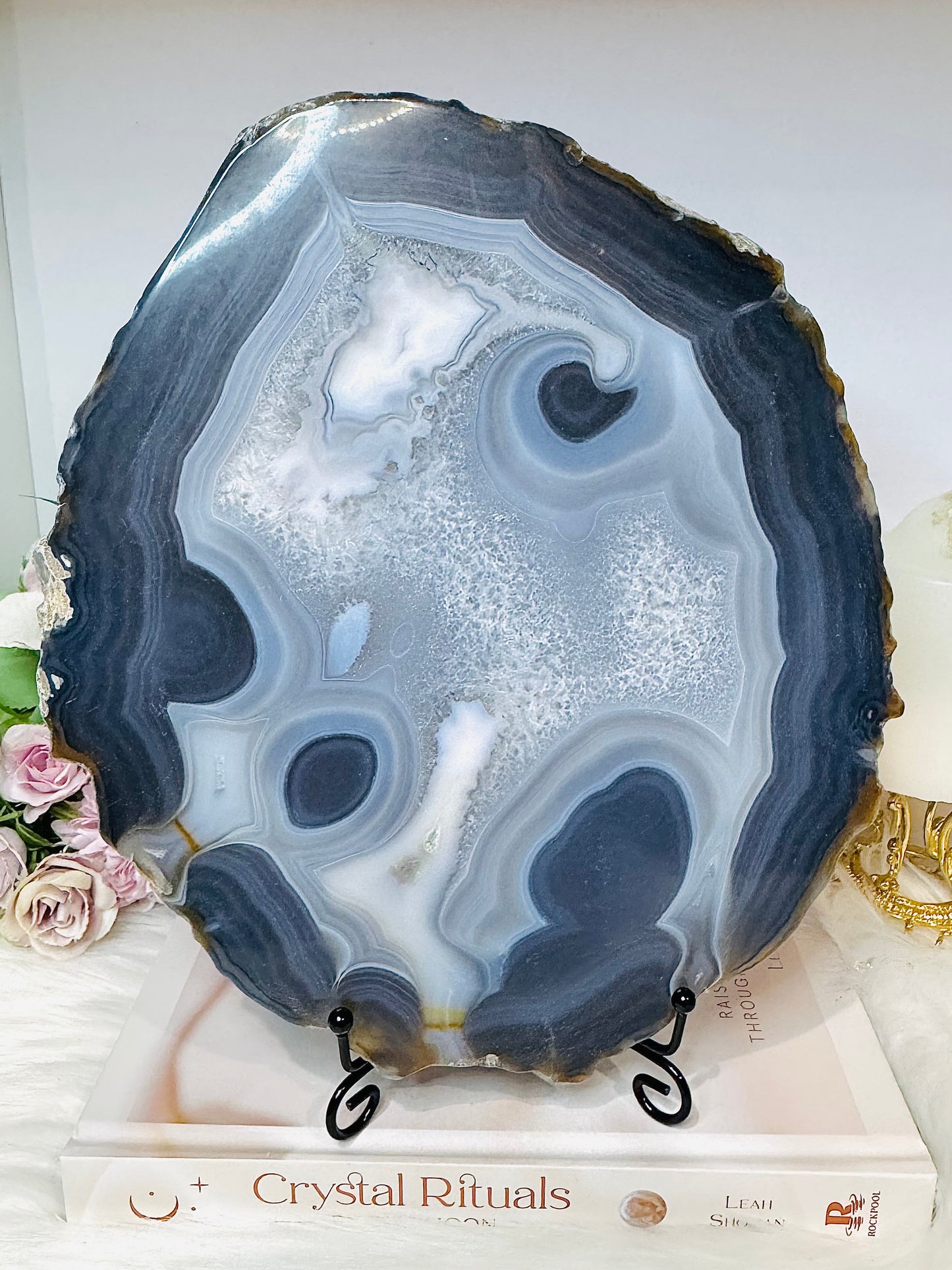 Huge Agate Polished Slab on Stand 25cm 1.5KG