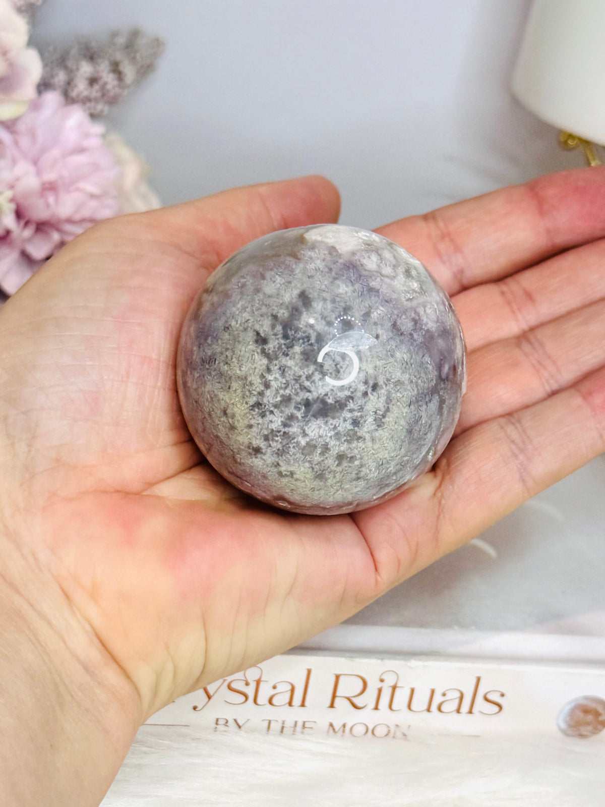 Druzy Flower Agate Sphere On Stand 183g