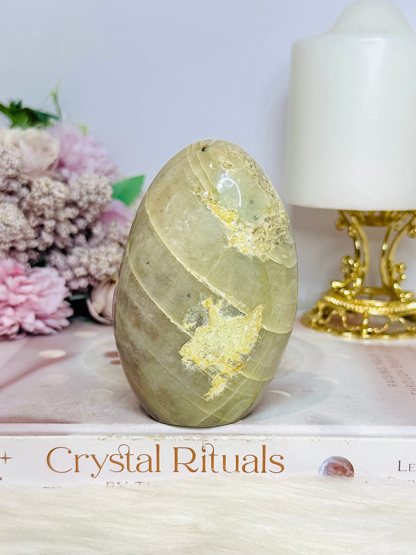 Natural Green Moonstone Carved Freeform 329g 10cm