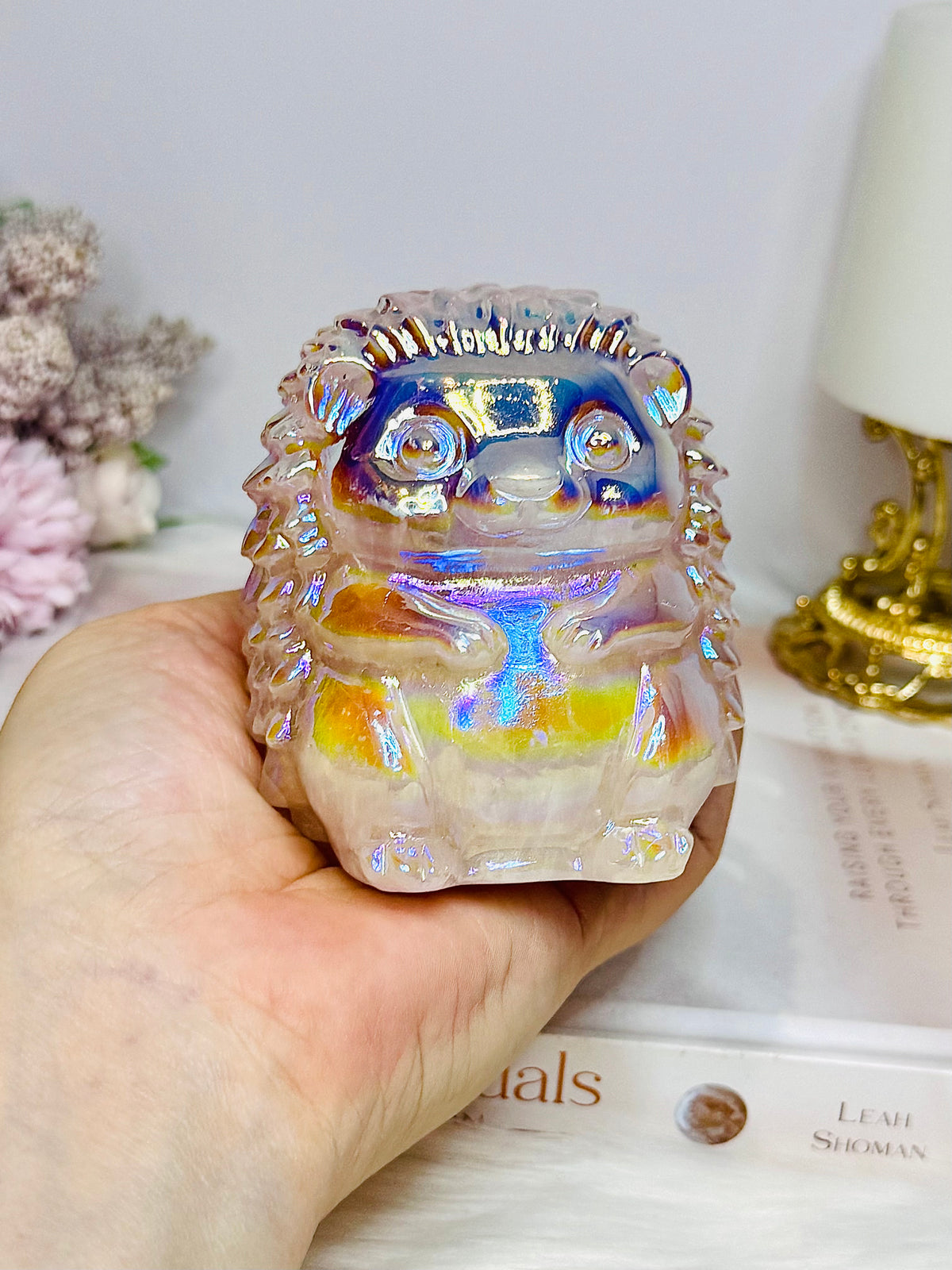 Large Aura Rose Quartz Carved Hedgehog 554g