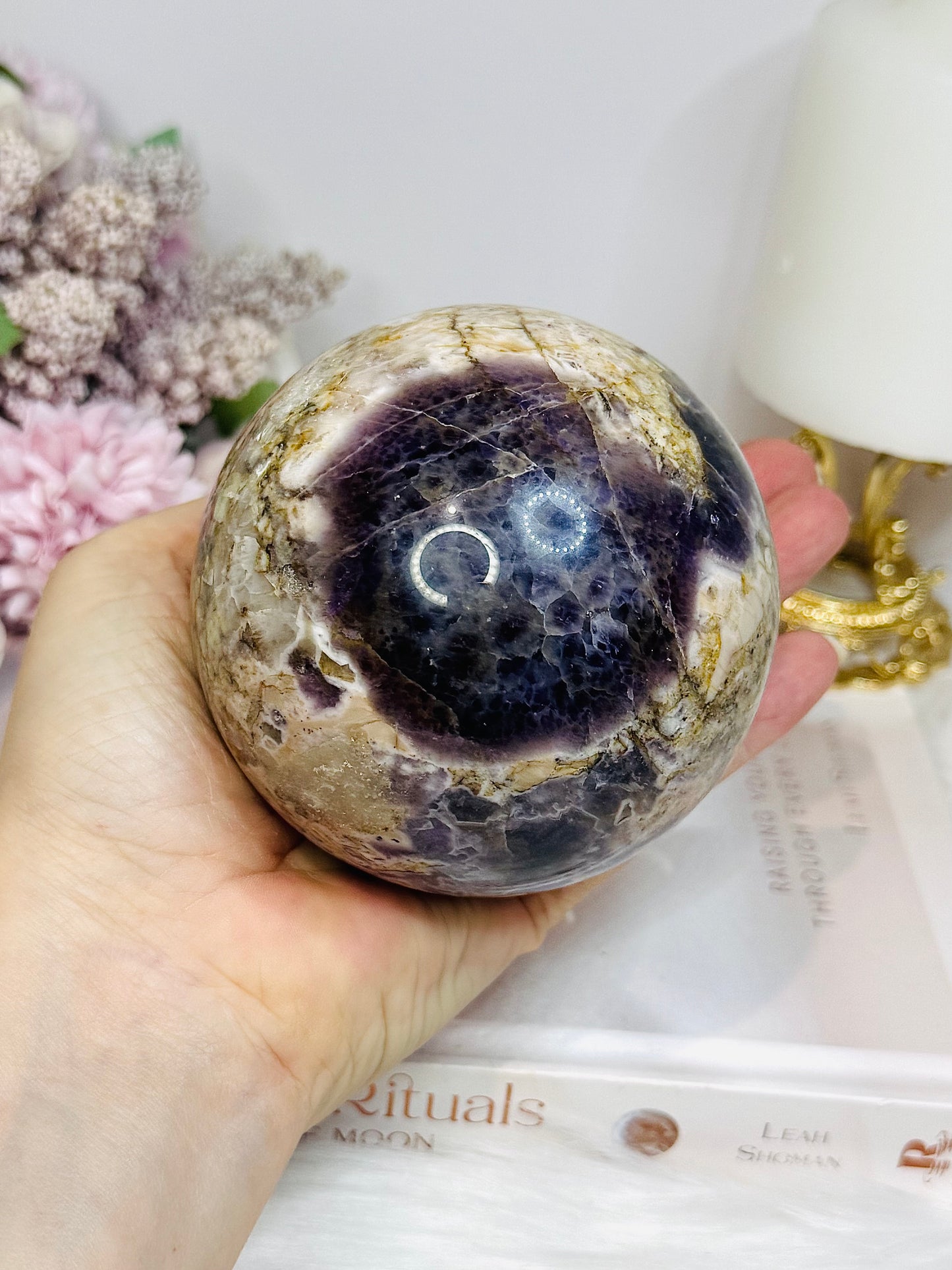 Large Chevron Amethyst Sphere on Stand 926g