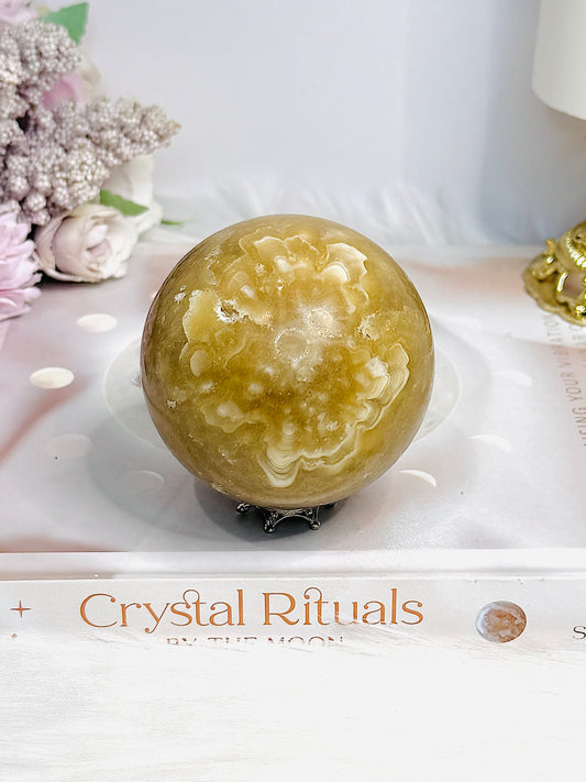 Large Amber Calcite Sphere on Stand 419g
