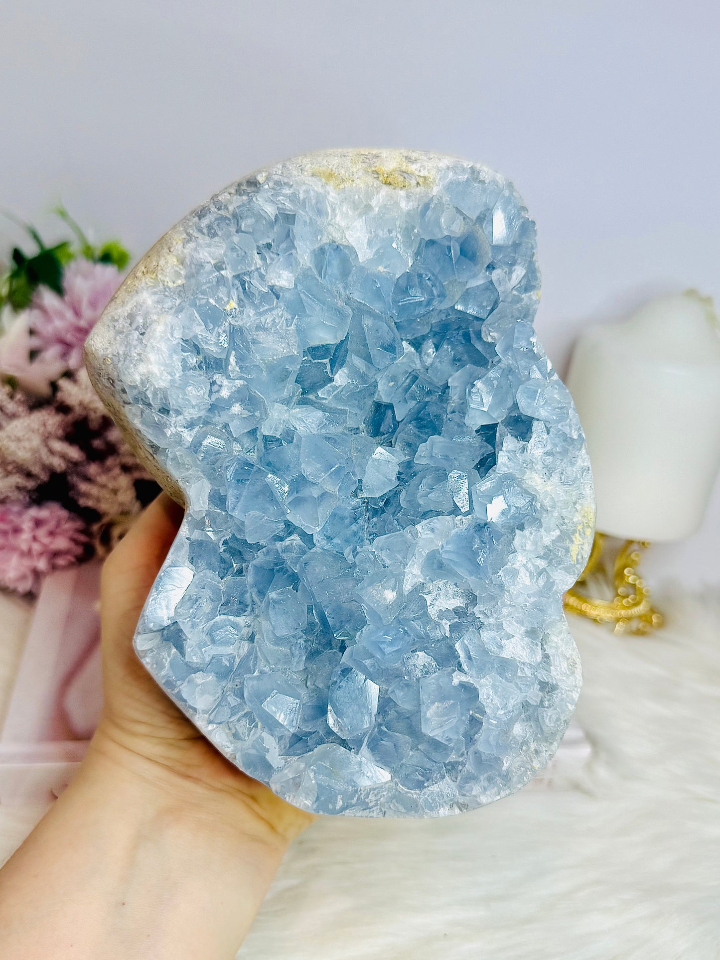 Huge Blue Celestite Cluster Double Heart 17cm 3KG