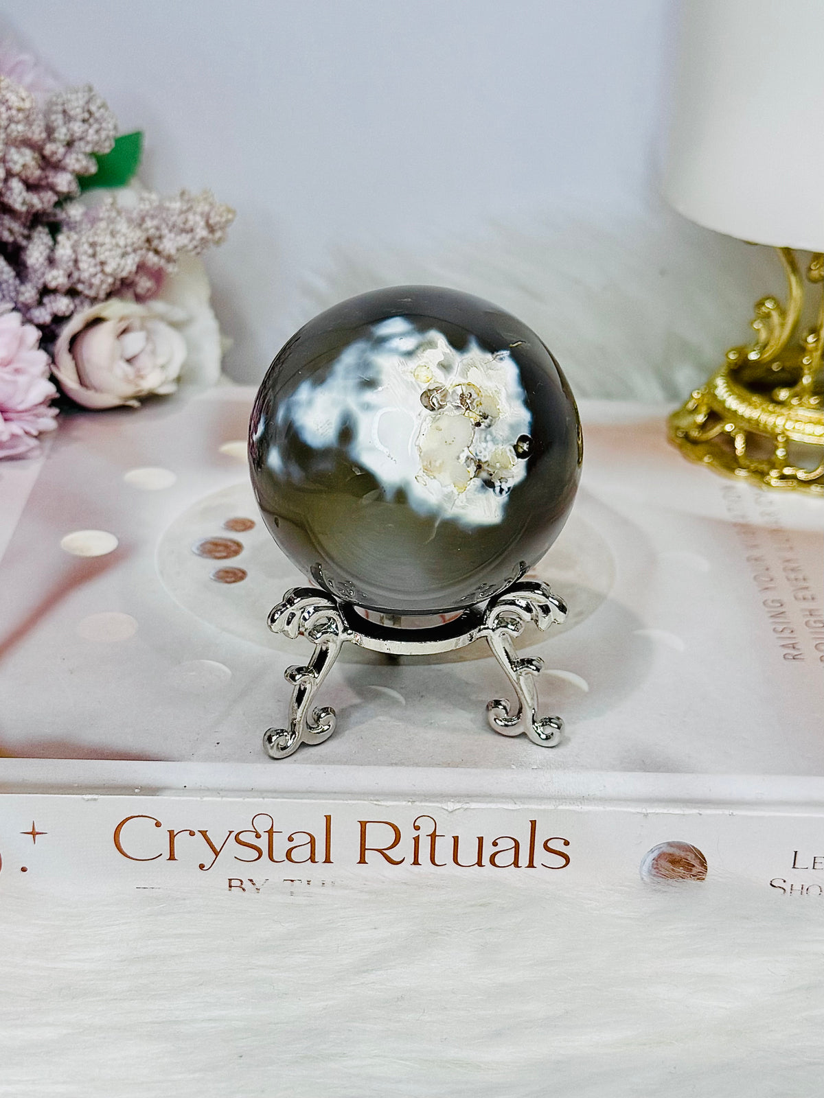 Orca Agate Sphere on Stand 244g