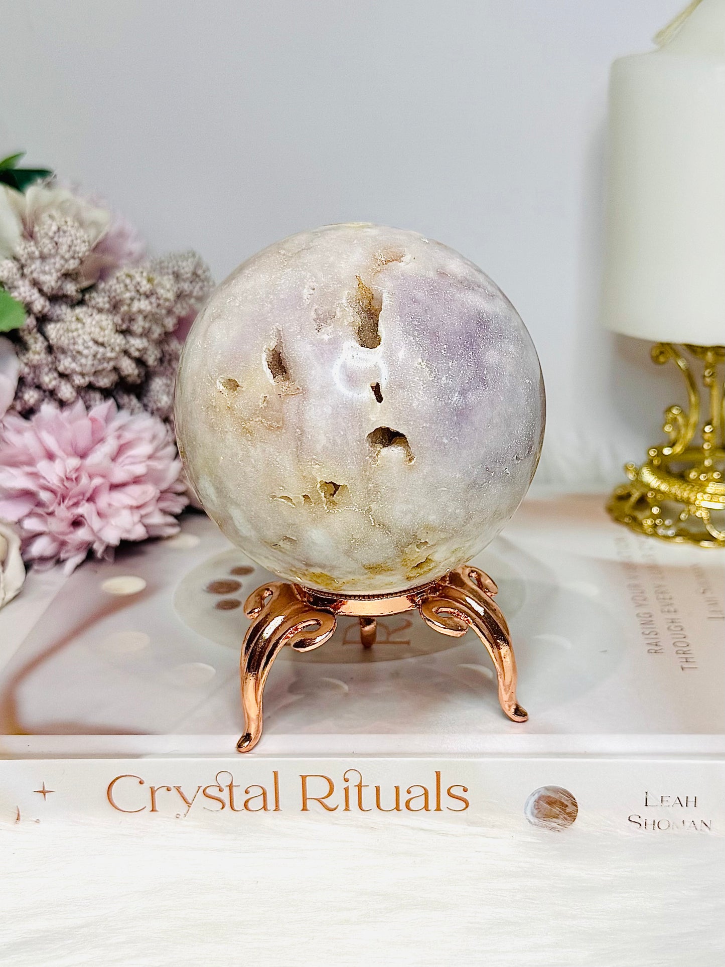Large Druzy Pink Amethyst Sphere on Stand 608g