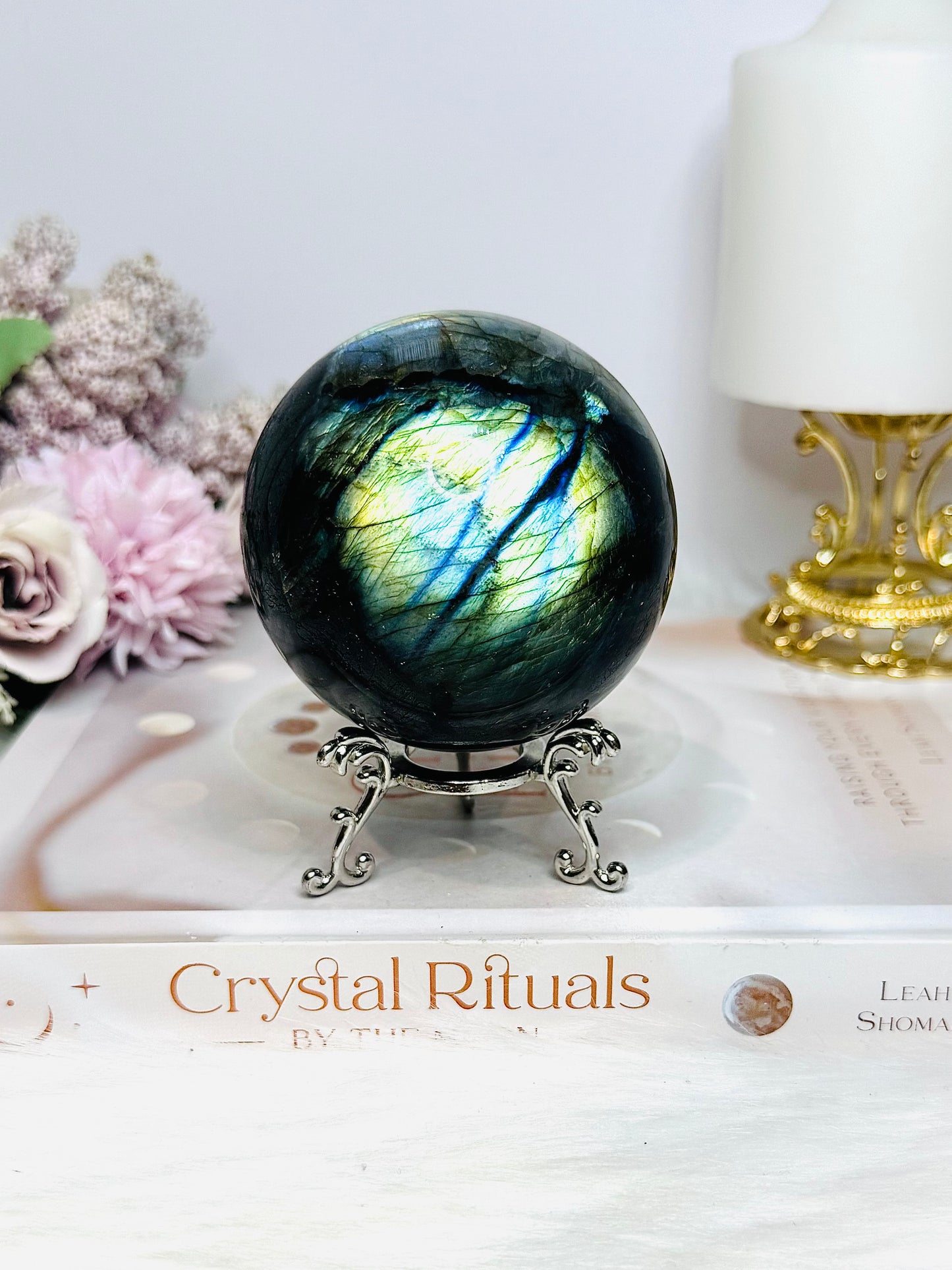 Large Labradorite Sphere on Stand 520g
