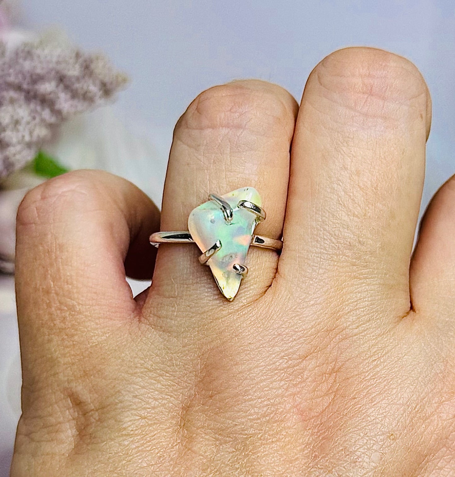 Natural Ethiopian Opal Sterling Silver Ring Size 8