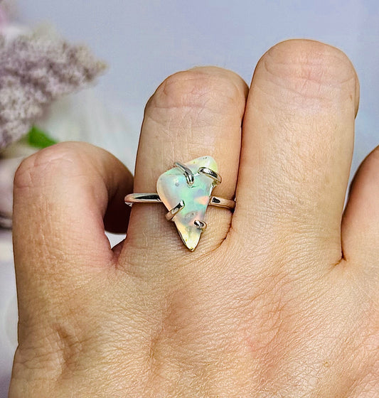 Natural Ethiopian Opal Sterling Silver Ring Size 8