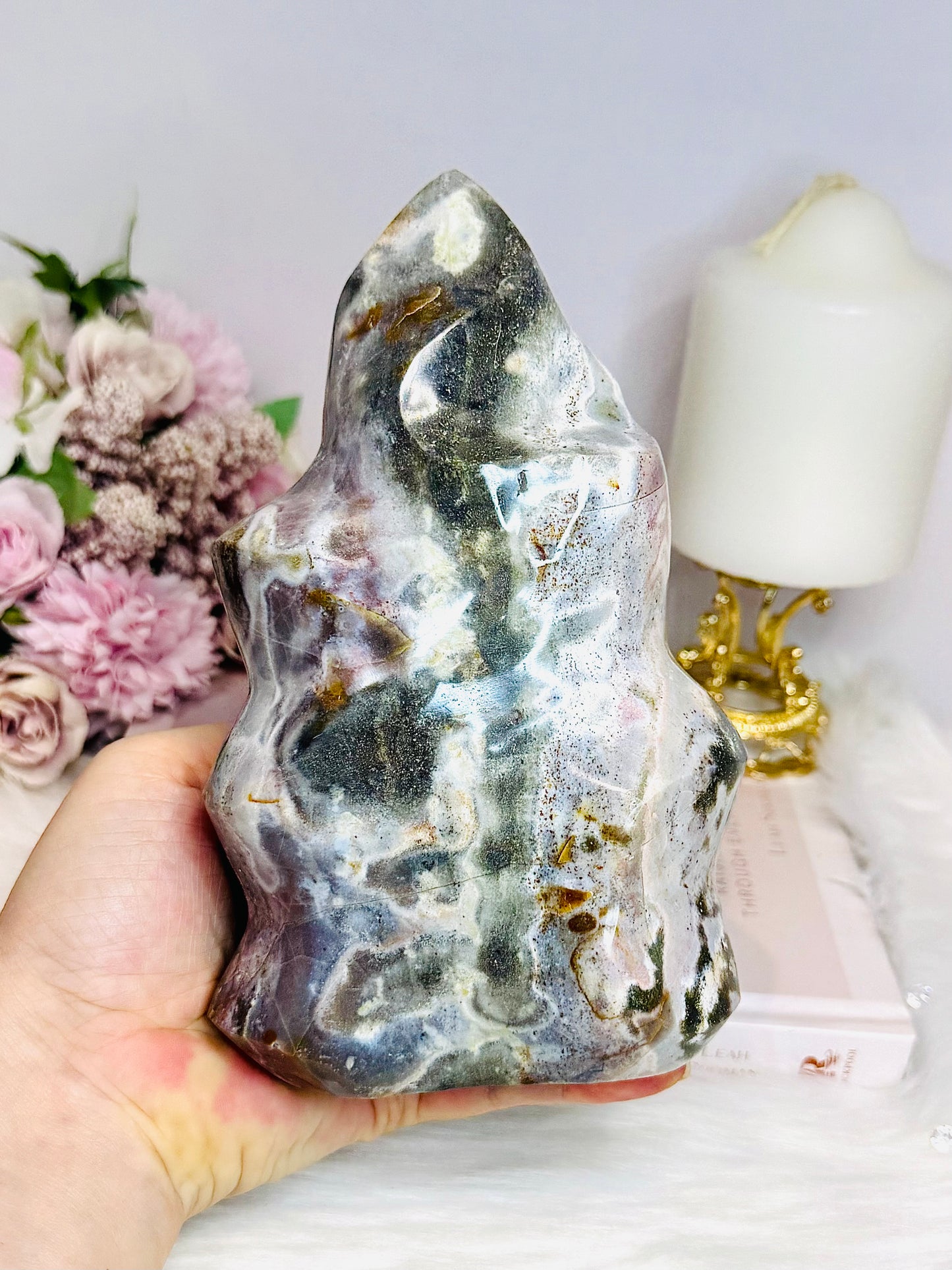 Large Ocean Jasper Carved Flame 17.5cm 1.49KG