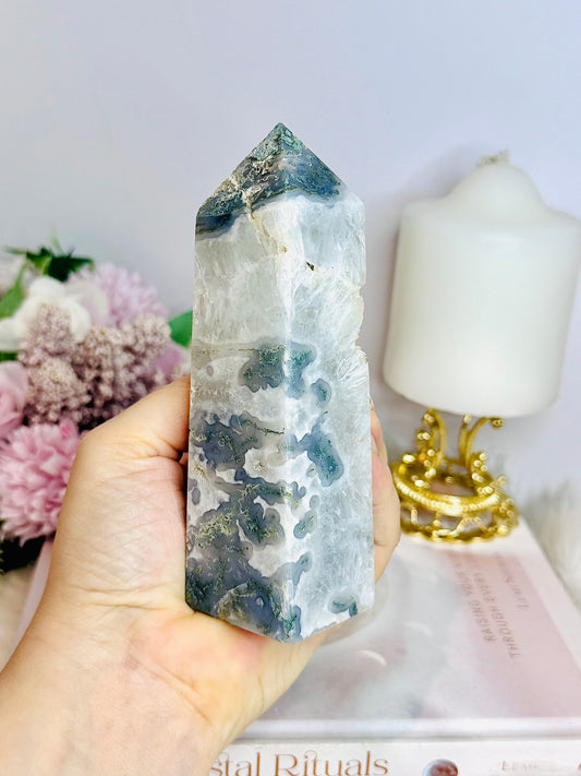 Moss Agate Druzy Tower 13.5cm 401g