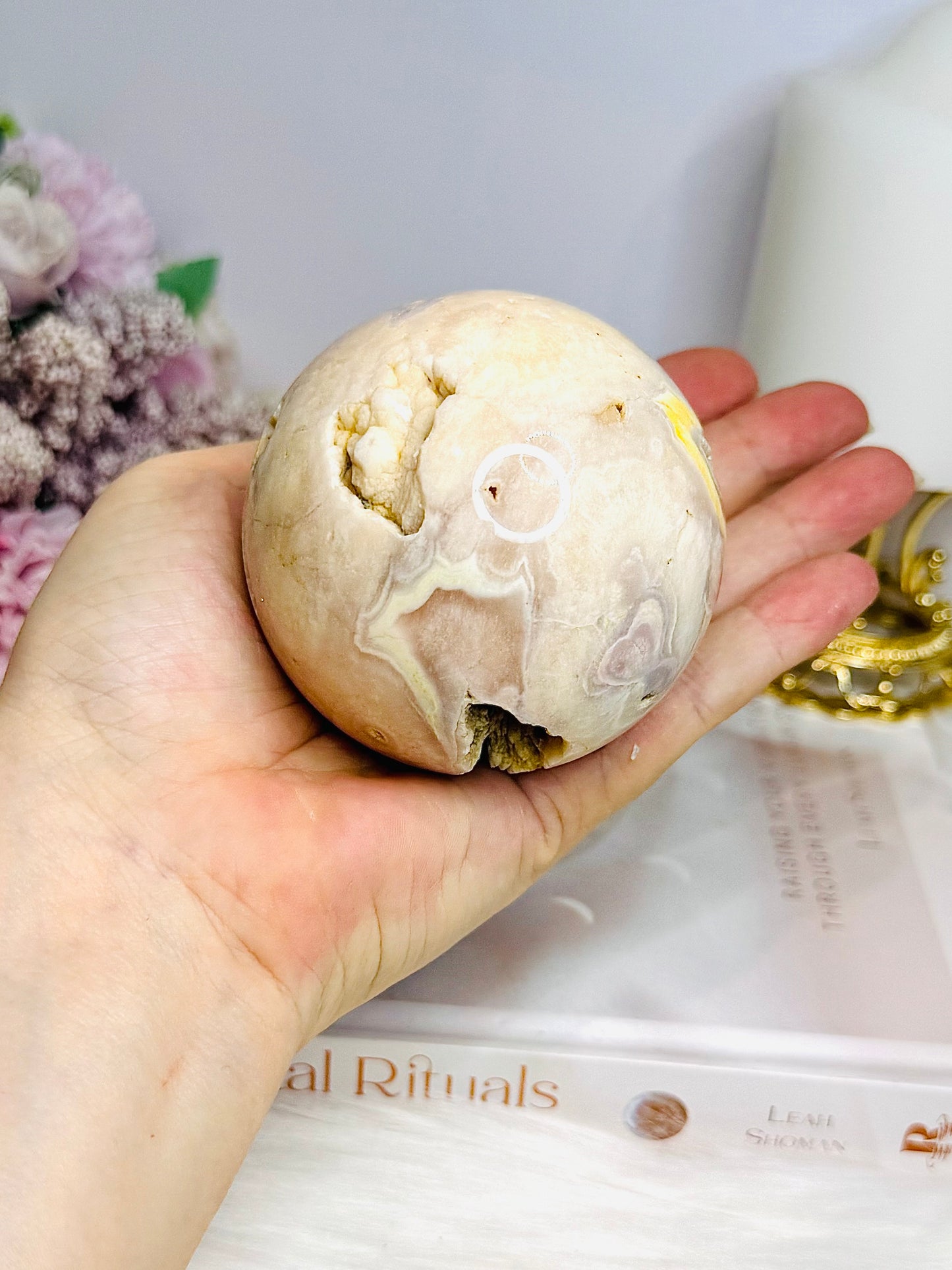 Large Druzy Pink Amethyst Sphere on Stand 414g