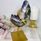 Huge Stunning High Grade Deep Purple Amethyst Cluster with Calcite Inclusion On Gold Stand 21cm 1.5KG