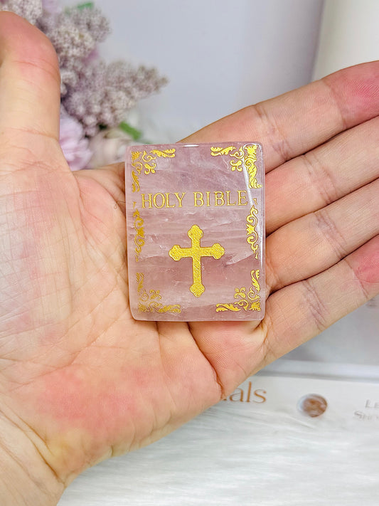 Rose Quartz Carved Holy Bible