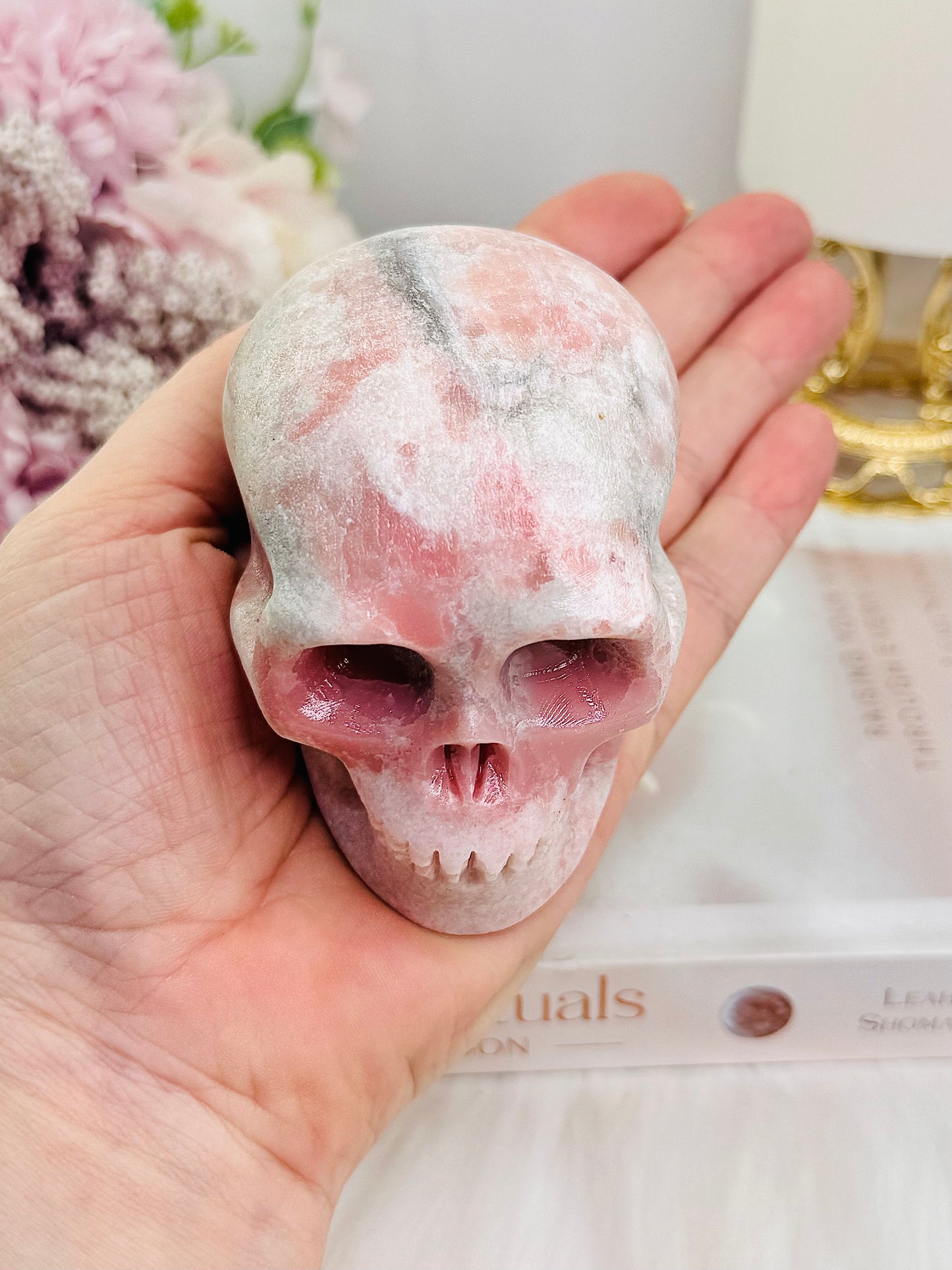 Natural Pink Opal Carved Skull 422grams 8.5cm