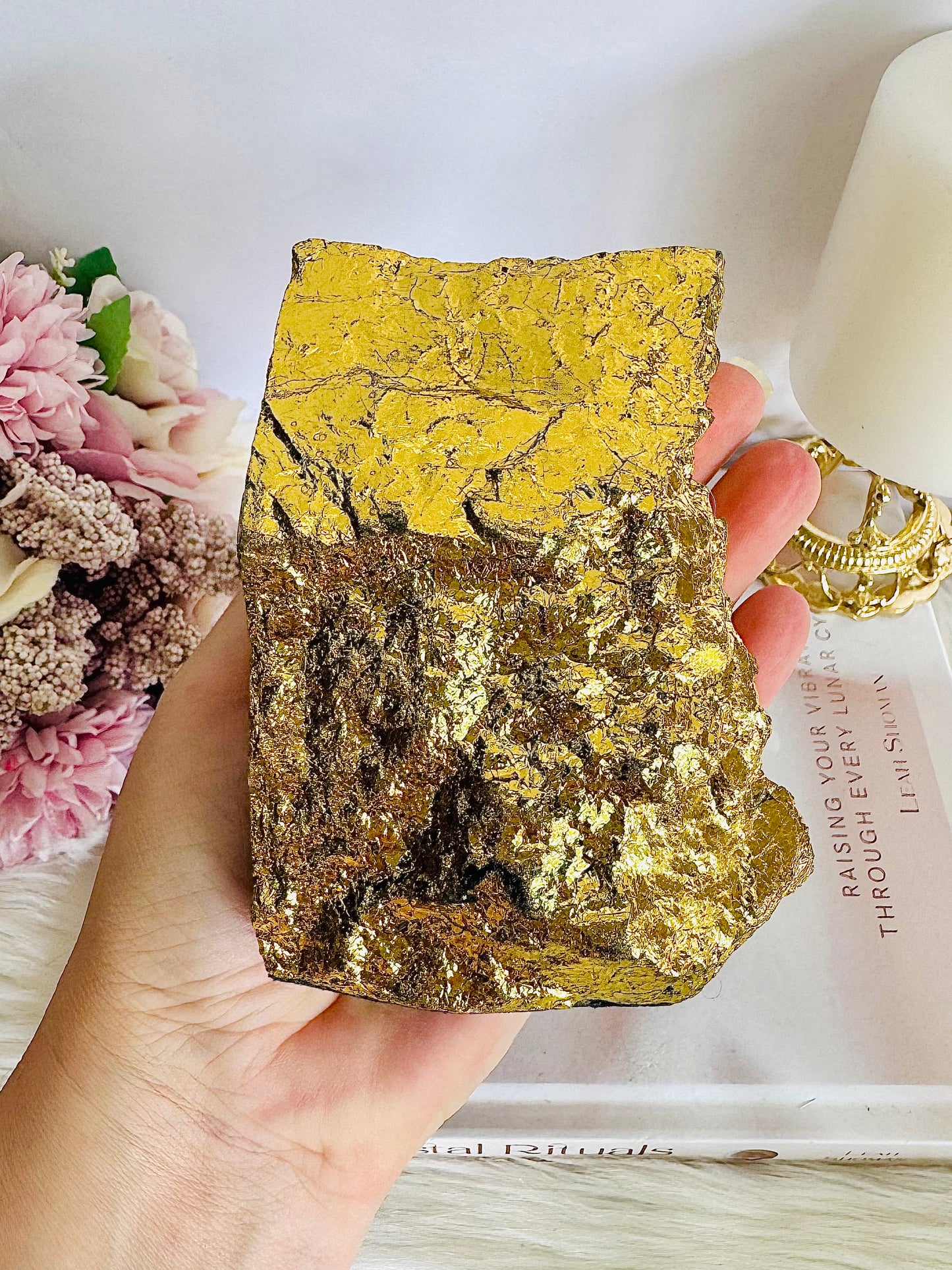 Absolutely Stunning Large Chunky 1.82KG Green Fluorite Gold Plated Book Ends