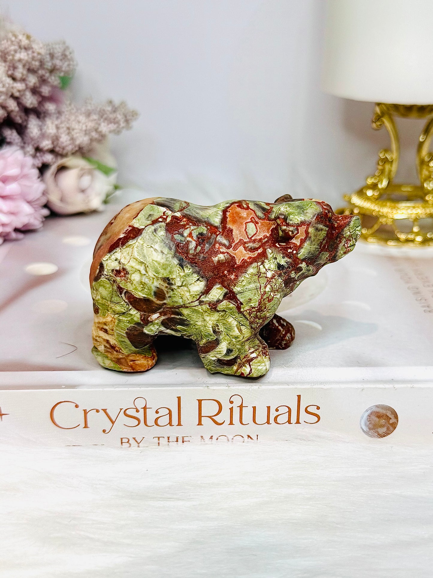 Money Agate Carved Bear 8cm