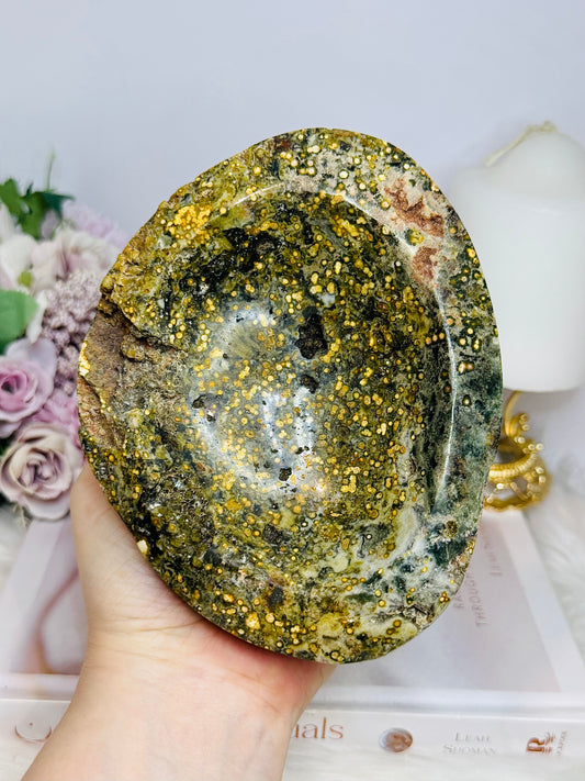 Large Orbicular Ocean Jasper Chunky Druzy Bowl 14cm 1.1KG