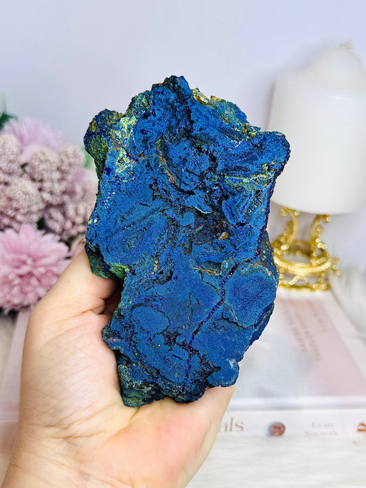 High Grade Azurite Slab with Malachite Inclusions on Stand 12cm