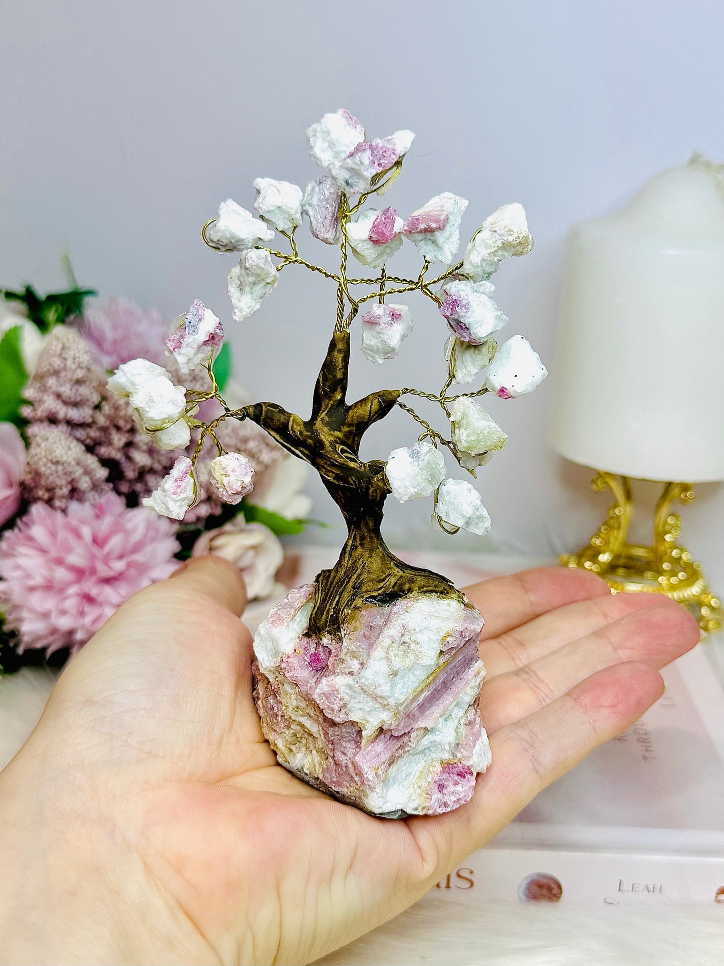 Natural Pink Tourmaline Carved Tree 14cm