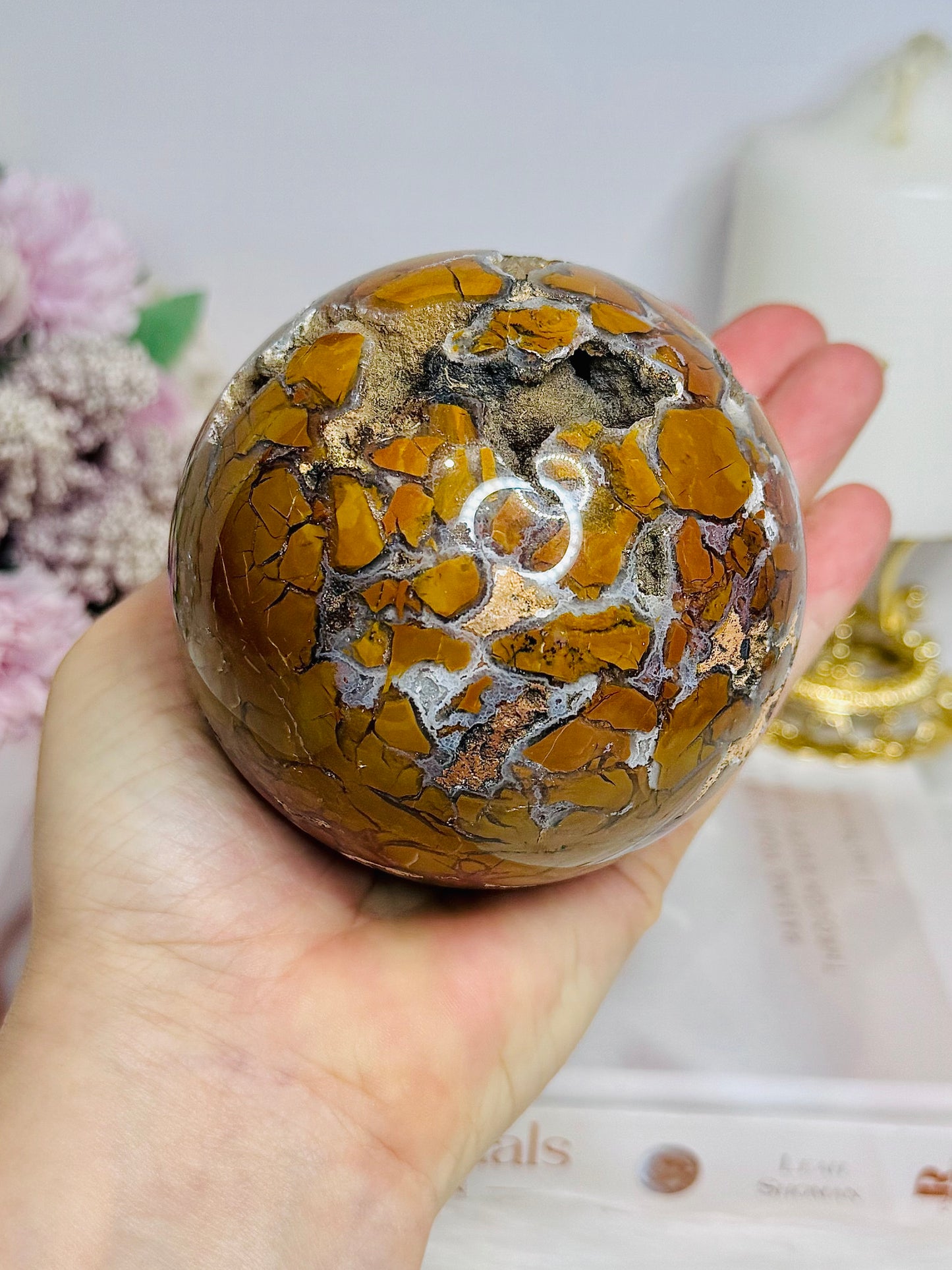 Large Brecciated Jasper Druzy Sphere on Stand 757g