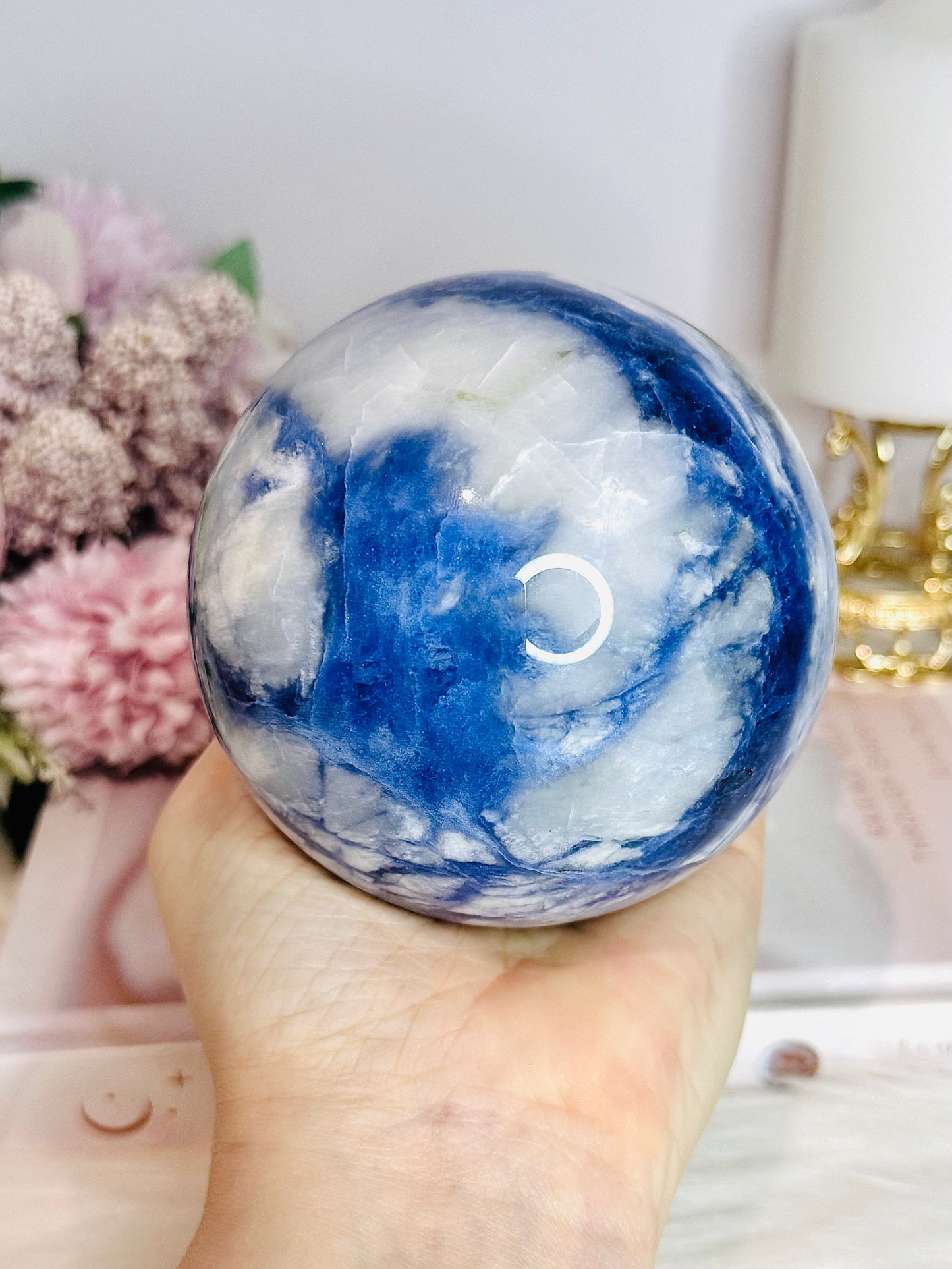 Large Blue Sodalite Sphere on Stand 970g