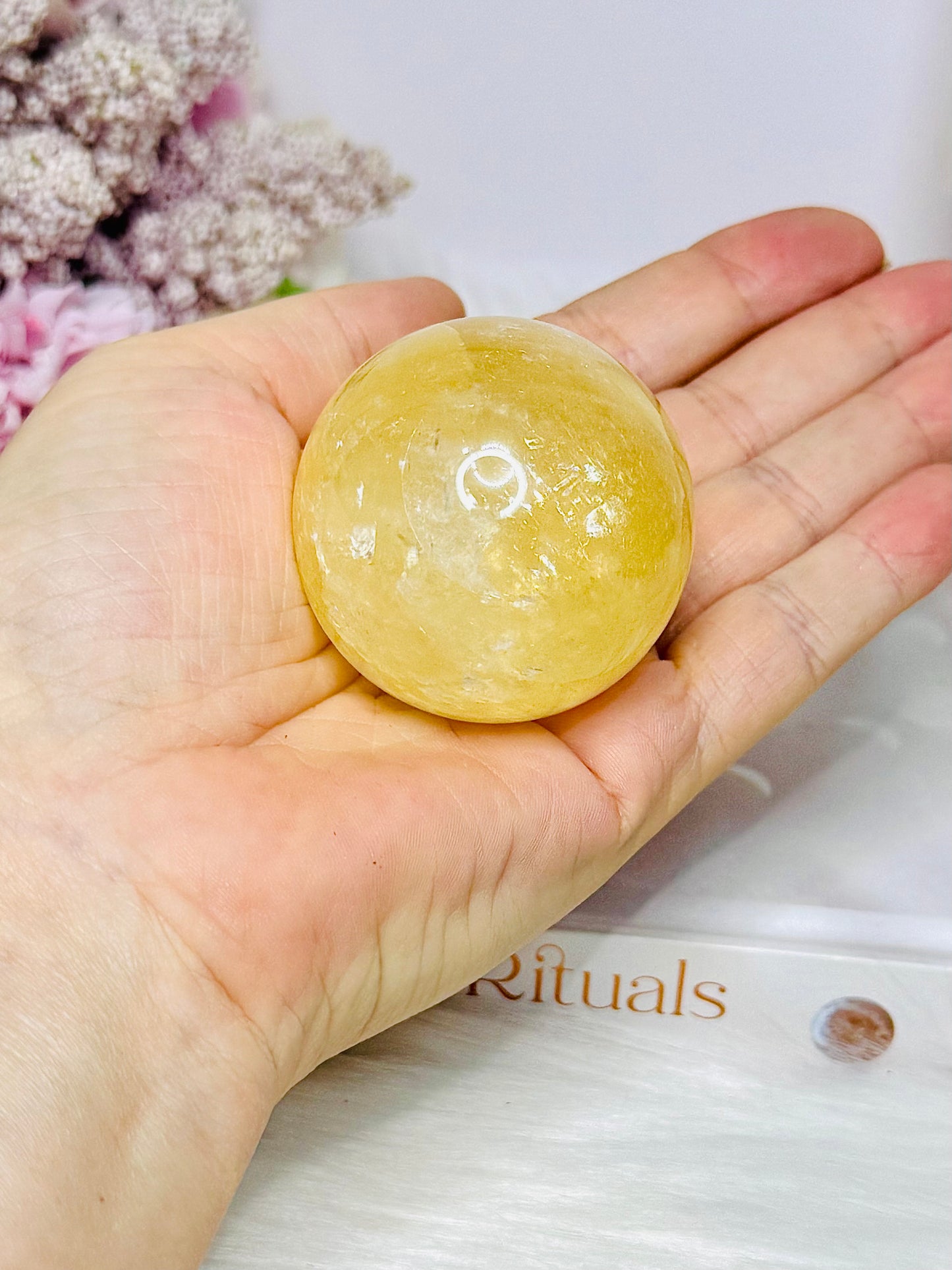 Honey Calcite Sphere on Stand 155g