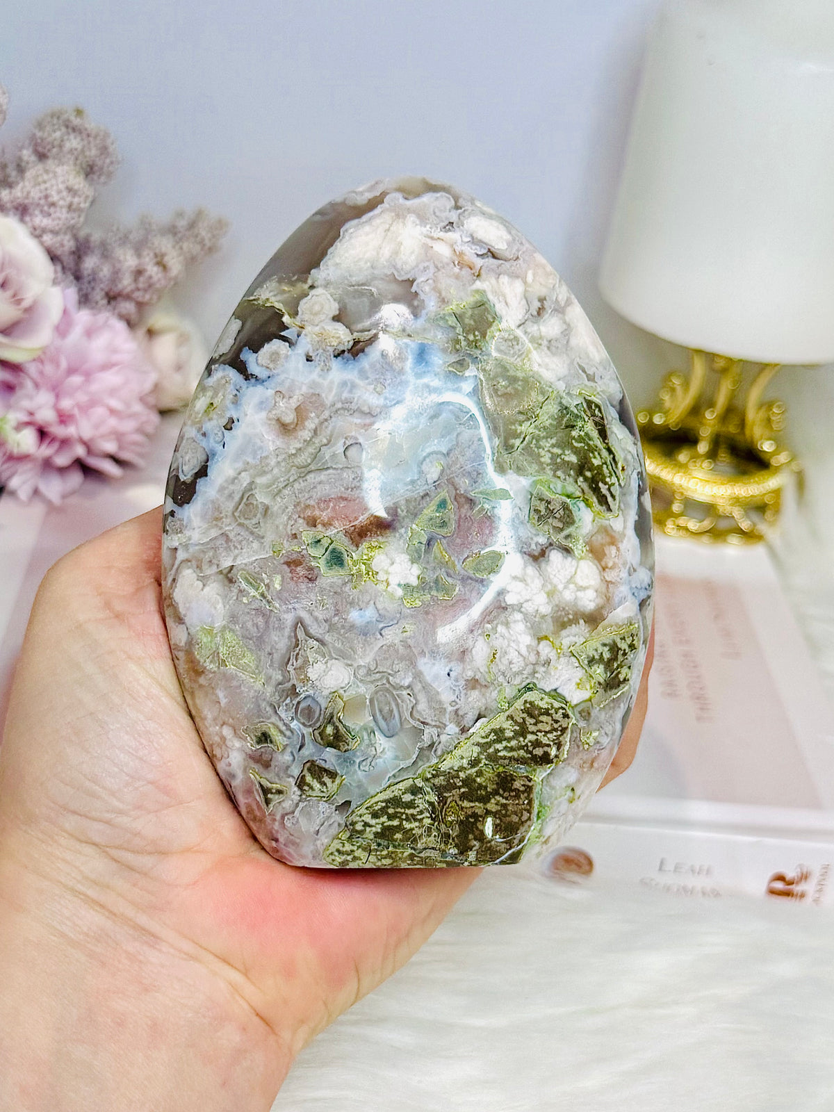 Large Green Flower Agate Freeform 11.5cm 538g