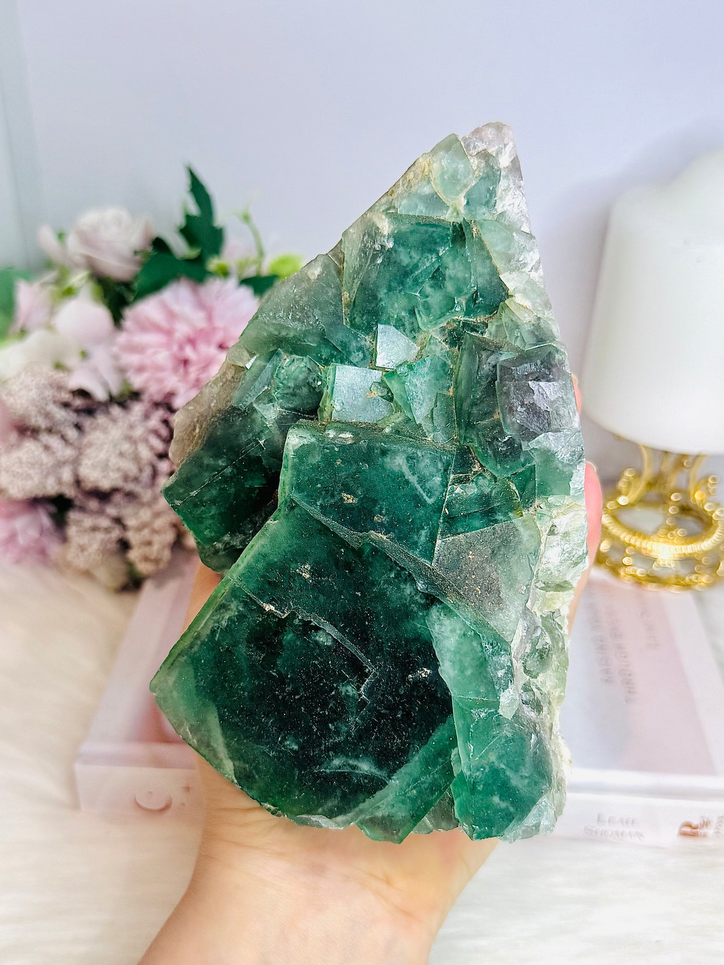 Huge Natural Green Cubed Fluorite Specimen 16cm 1.26KG