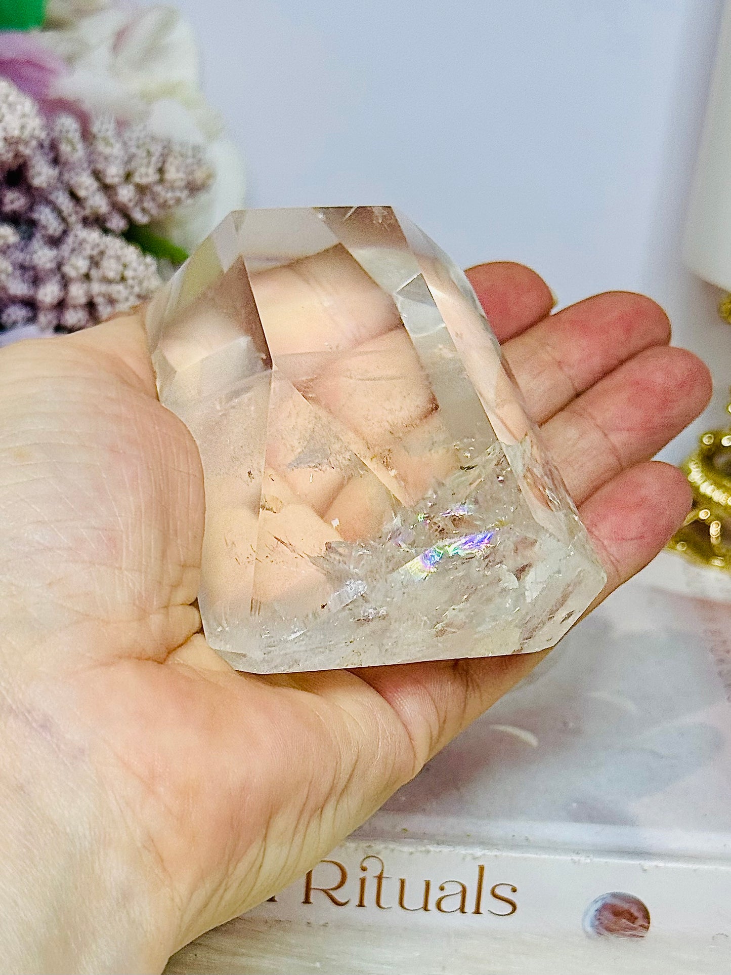 High Grade Clear Quartz Chunky Tower with Rainbows 10cm 324g