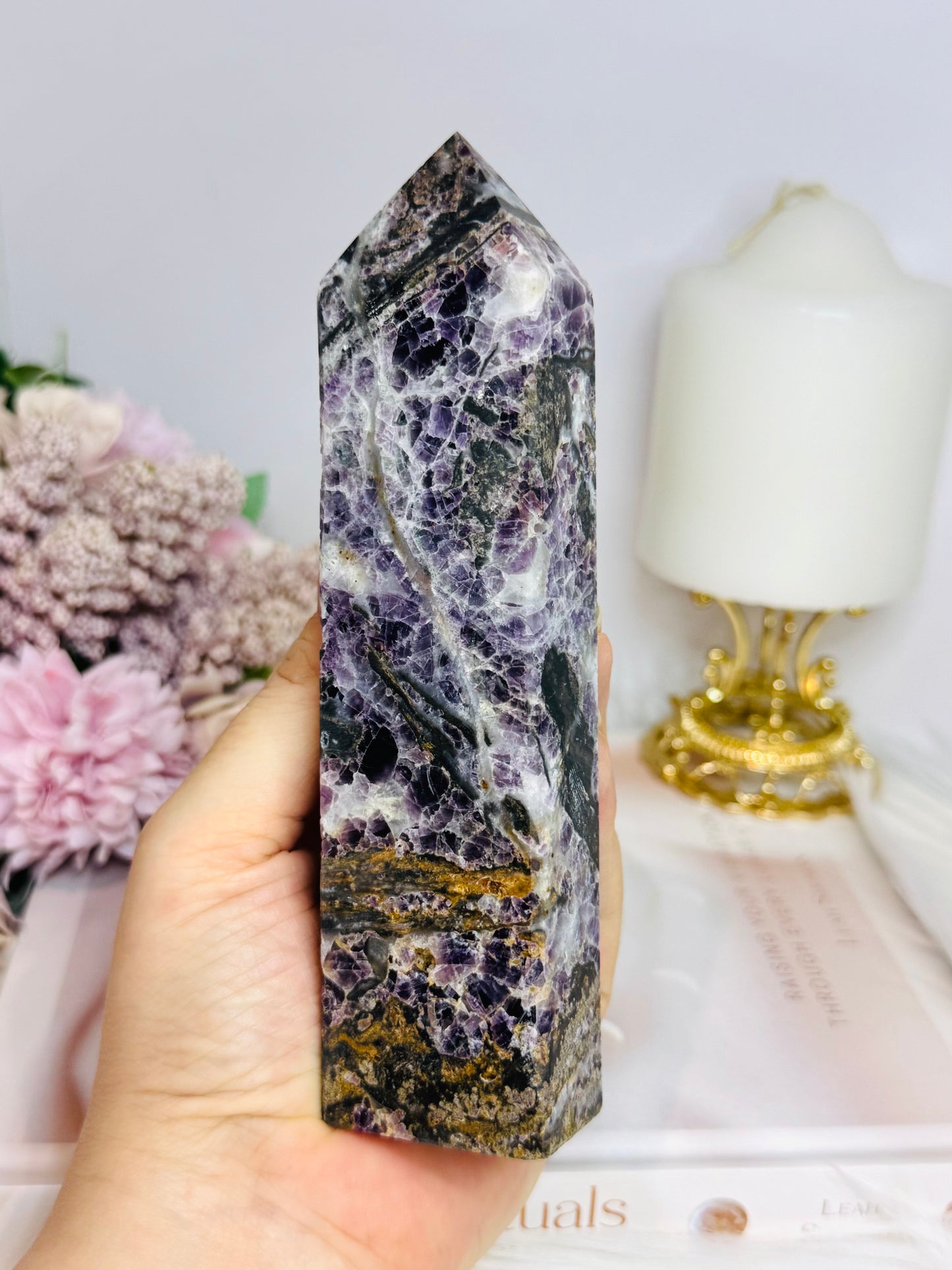 Purple Root Fluorite Tower 15.5cm 356g