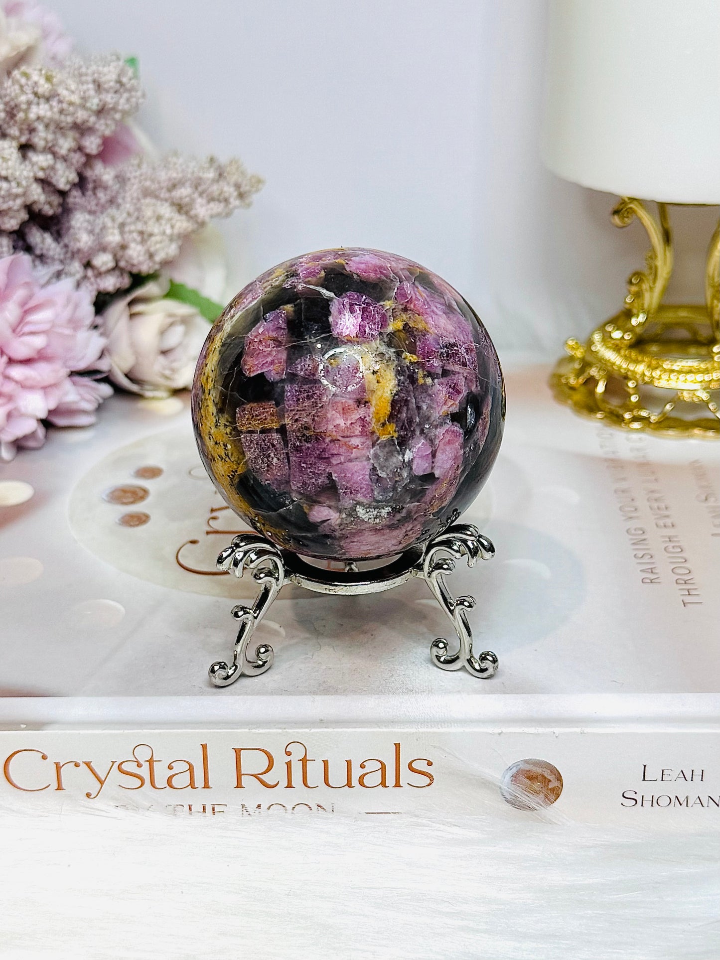 High Grade Pink Tourmaline Sphere on Stand 260g