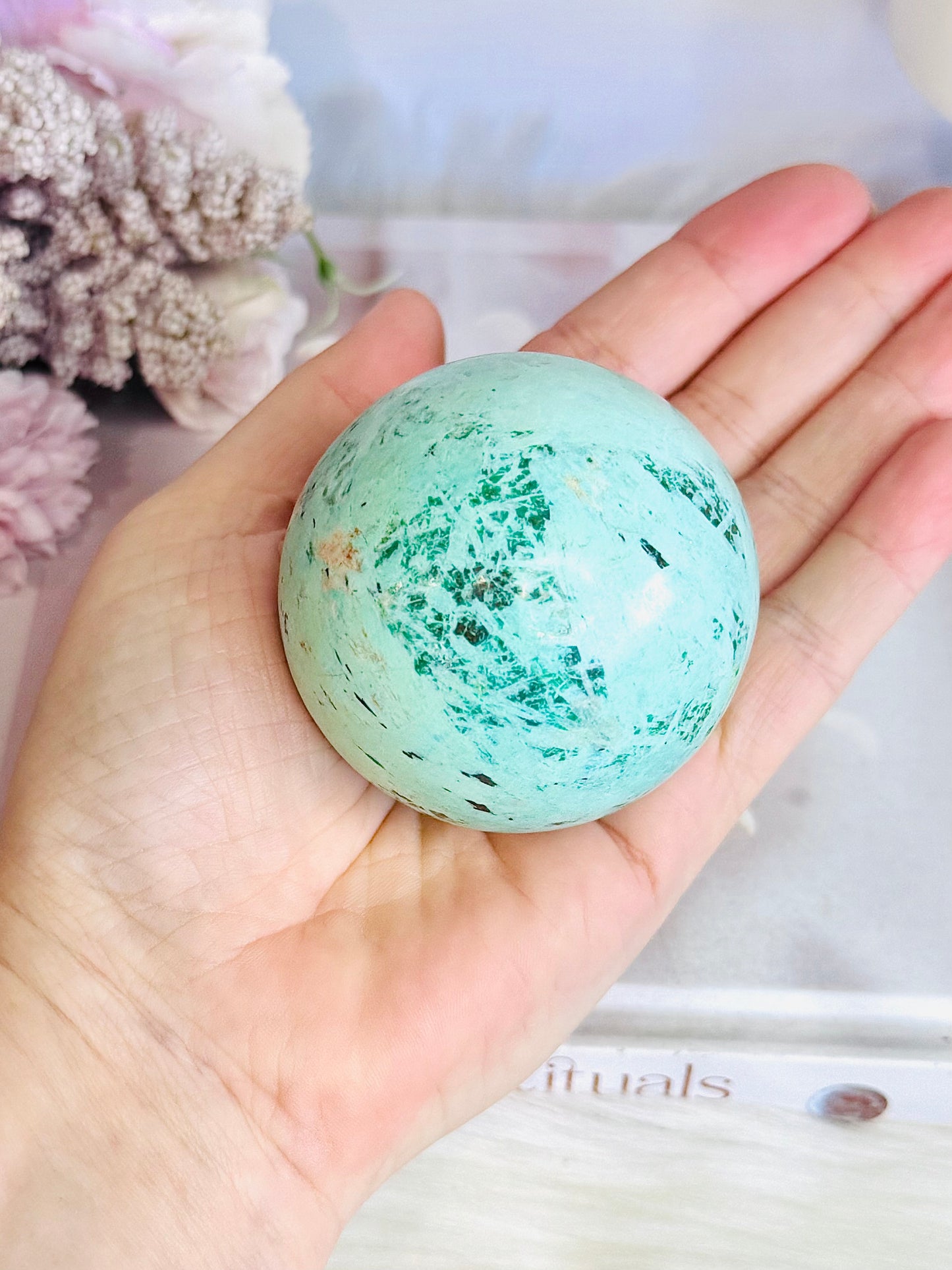 A Rare Stone ~ Genuine Inca Turquoise Sphere 243grams On Stand