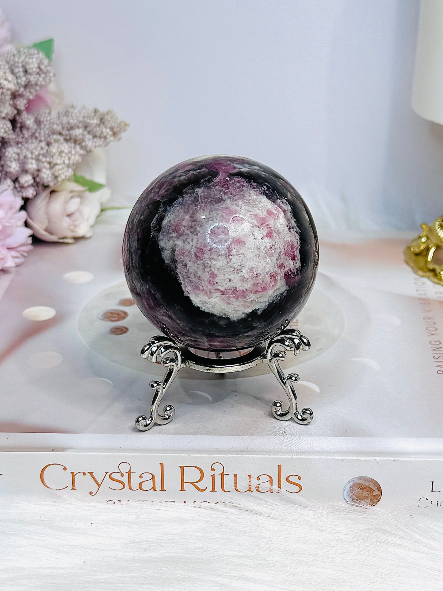 High Grade Pink Tourmaline Sphere On Stand 280g
