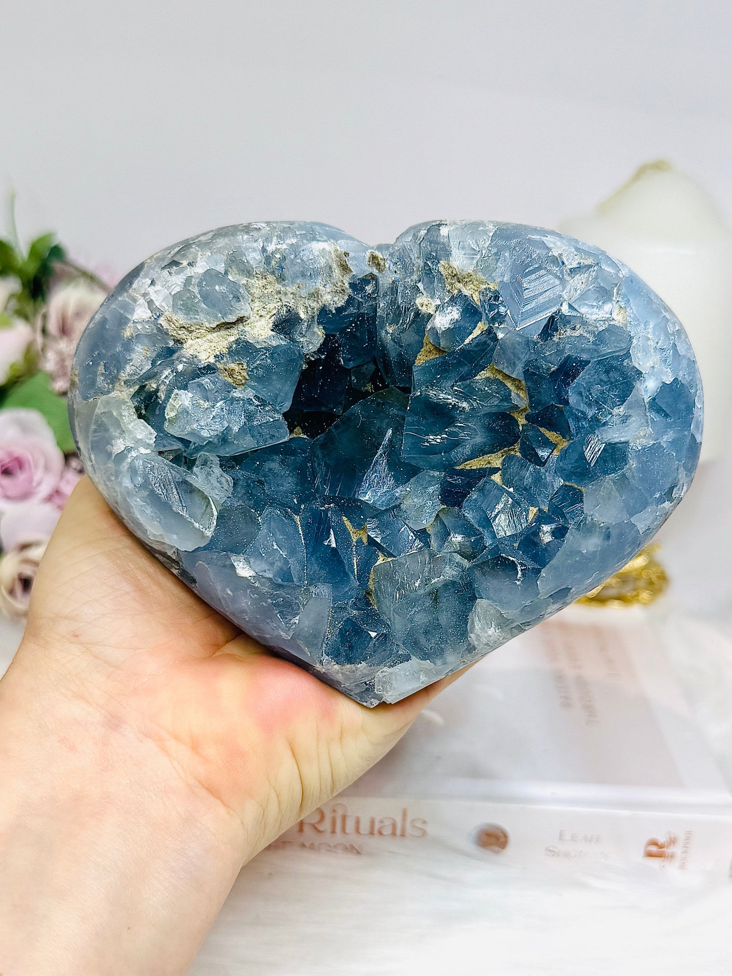 Deep Blue Large Chunky Celestite Heart 13cm 1.3KG
